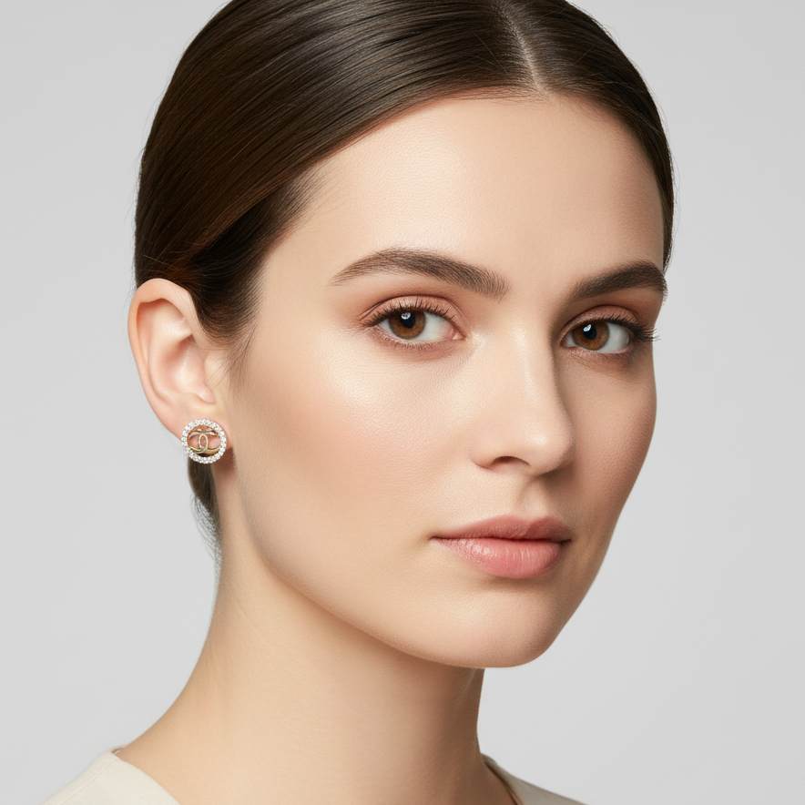 14K Yellow Gold "CC" Stud Earrings