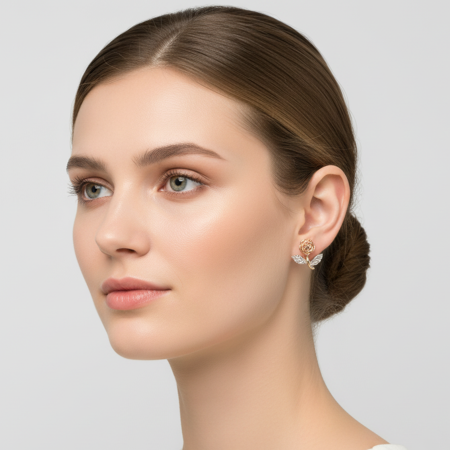 14K Yellow & Rose Gold Black Hills Gold Rose Stud Earrings