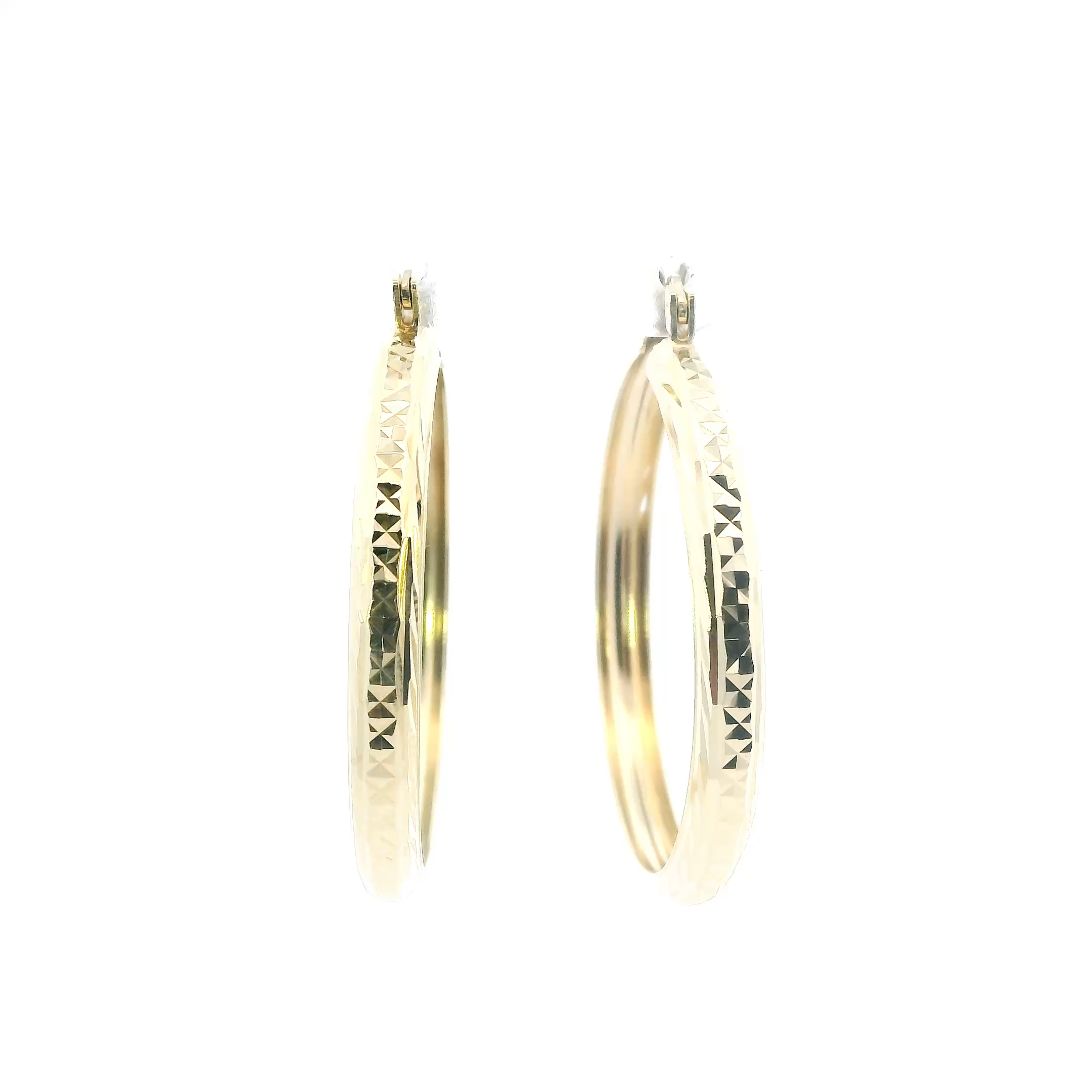 14K Yellow Gold Diamond Cut Hoop Earrings