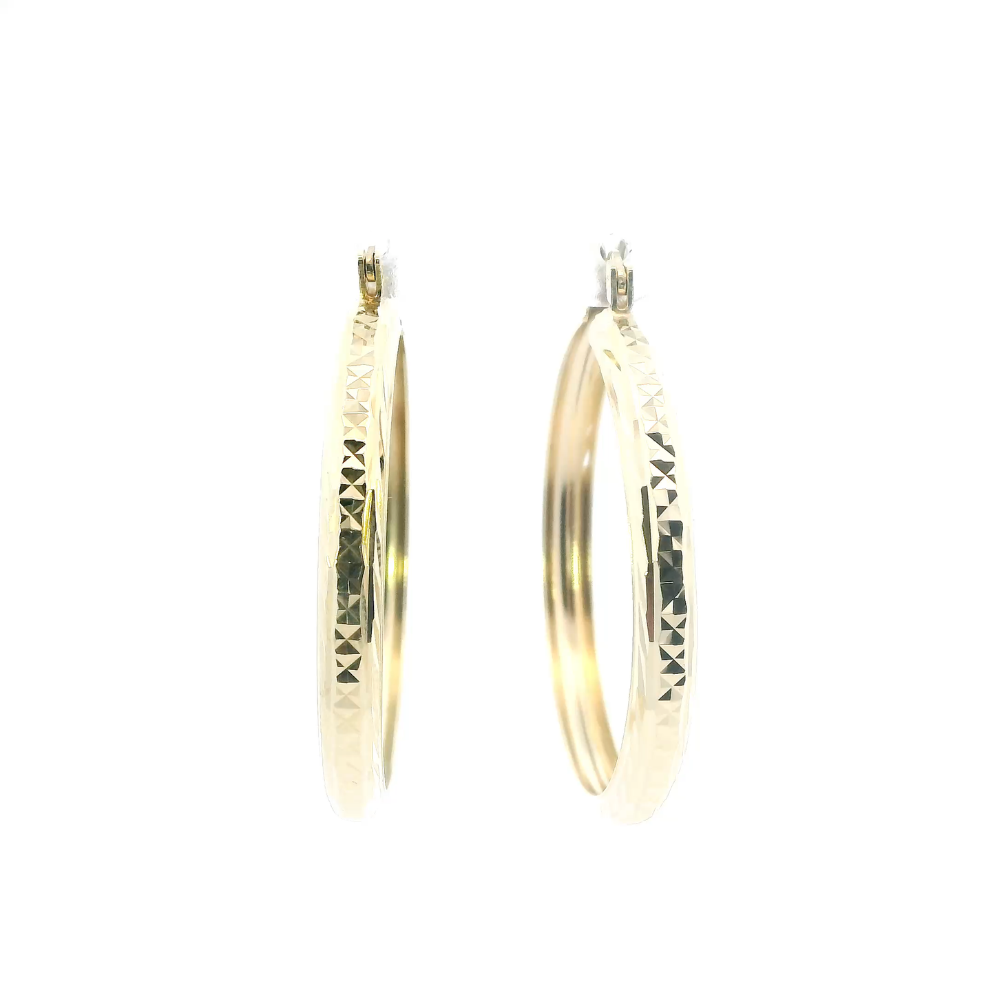 14K Yellow Gold Diamond Cut Hoop Earrings