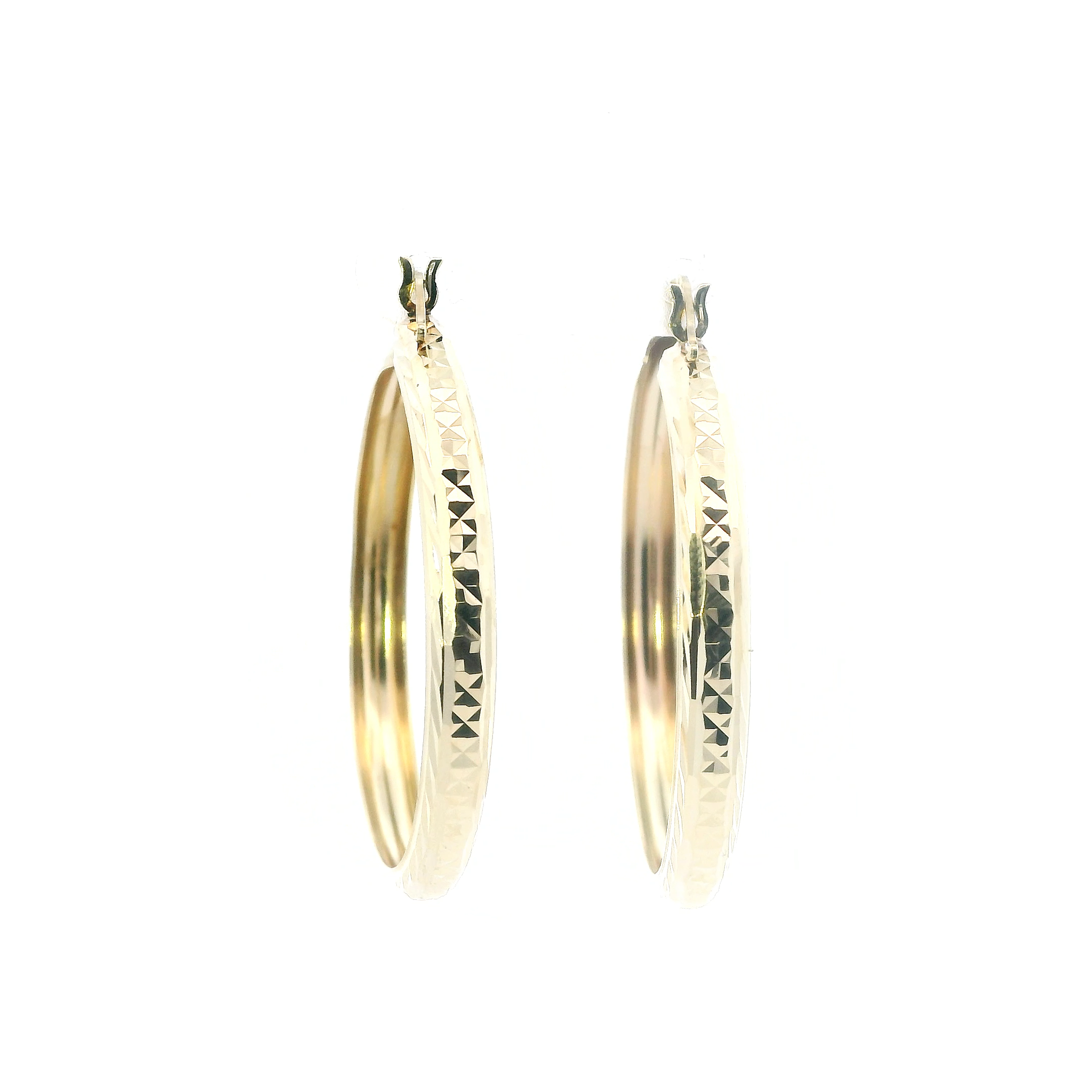 14K Yellow Gold Diamond Cut Hoop Earrings