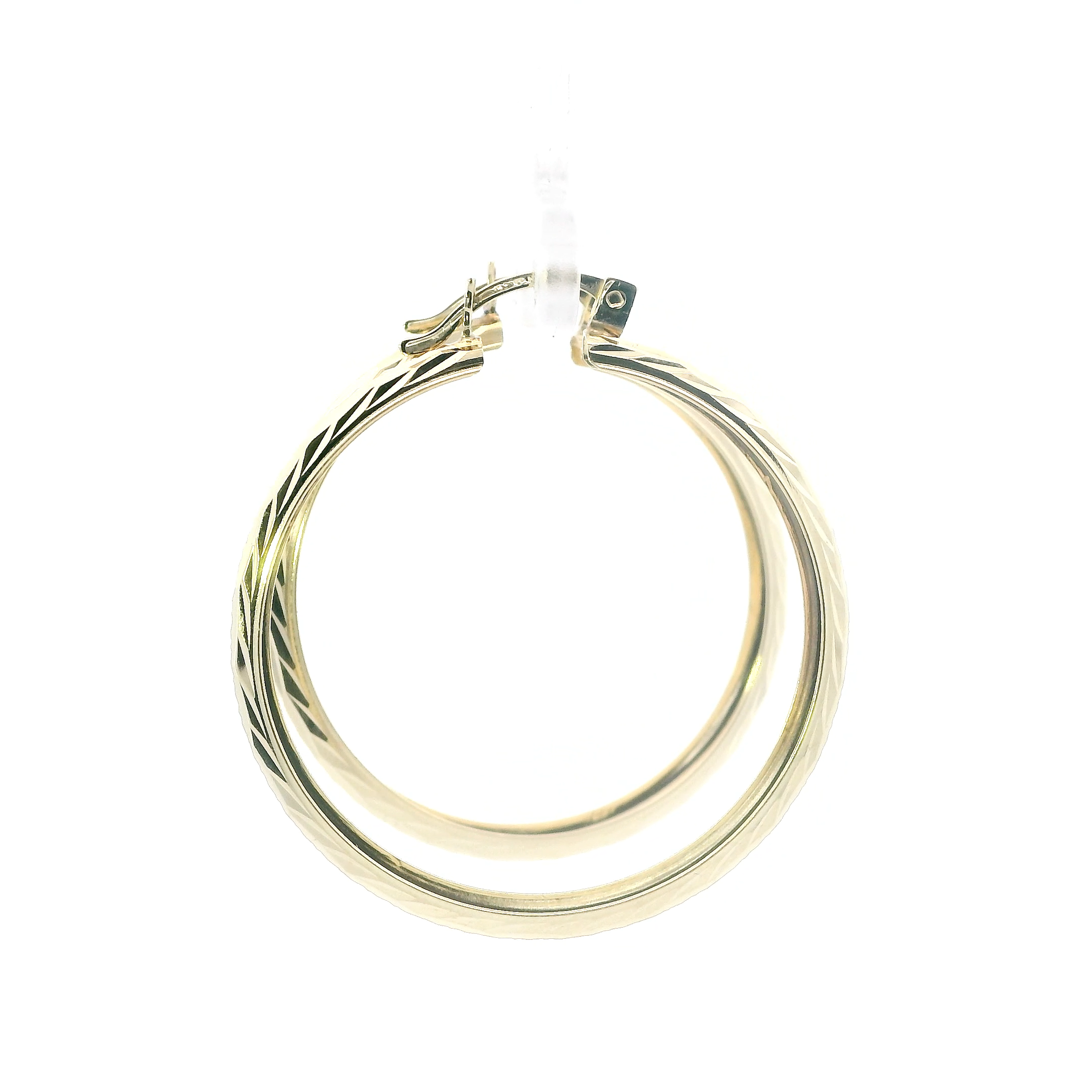14K Yellow Gold Diamond Cut Hoop Earrings