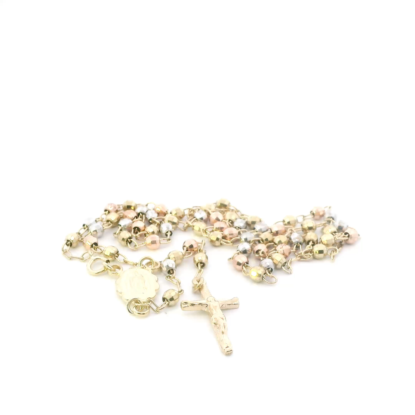 10K Tri Color Gold 17" Beaded Rosary