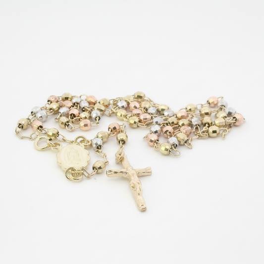 10K Tri Color Gold 17" Hollow Beaded Rosary