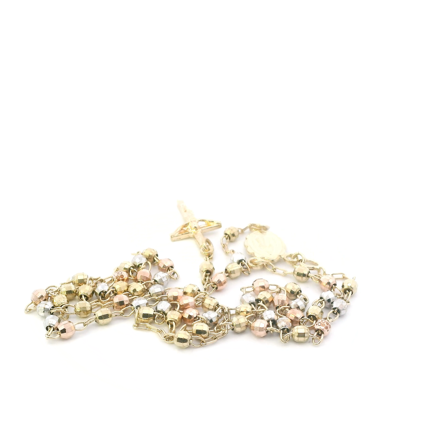 10K Tri Color Gold 17" Beaded Rosary
