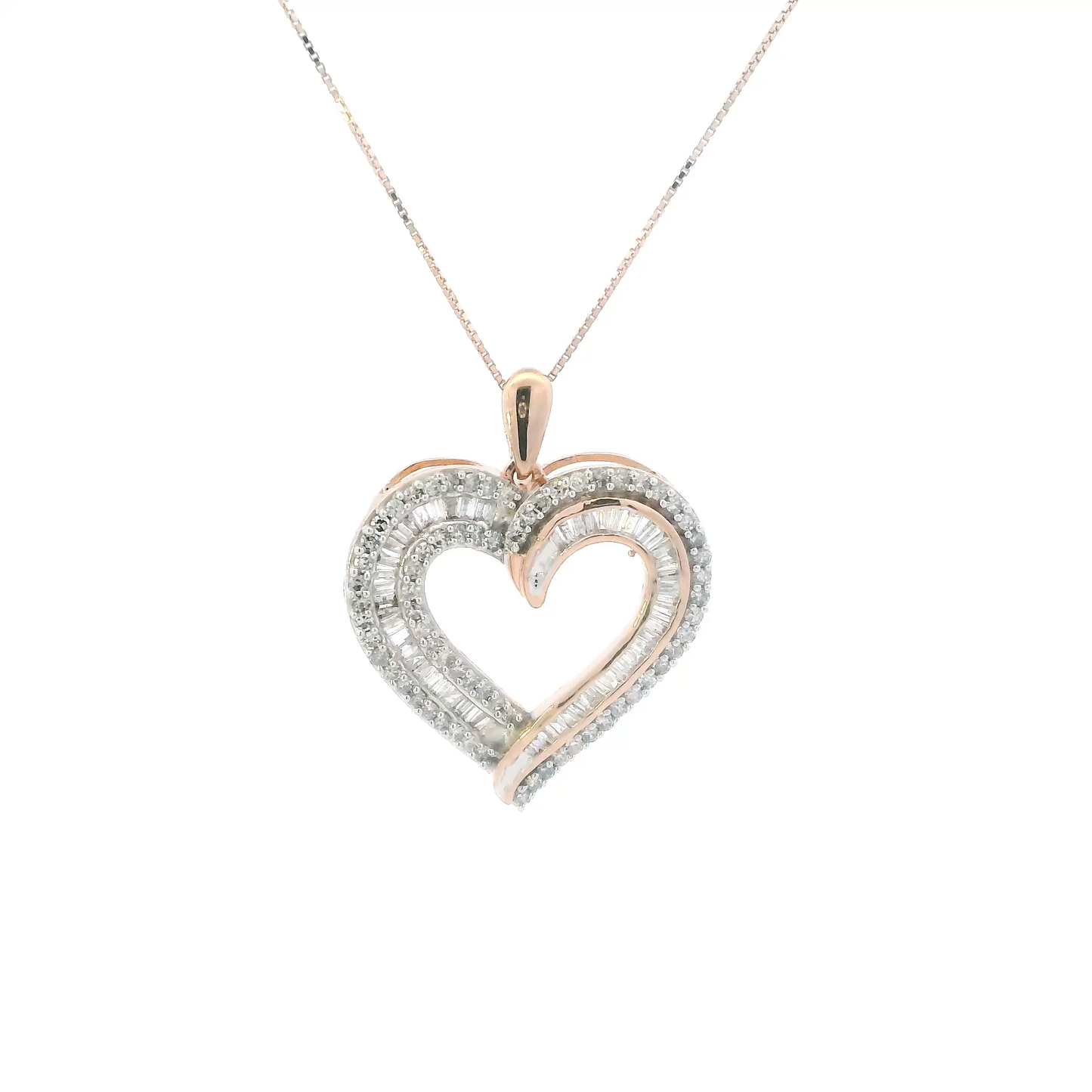 10K Rose Gold Diamond Heart Pendant & 18" Box Chain - 0.68ct