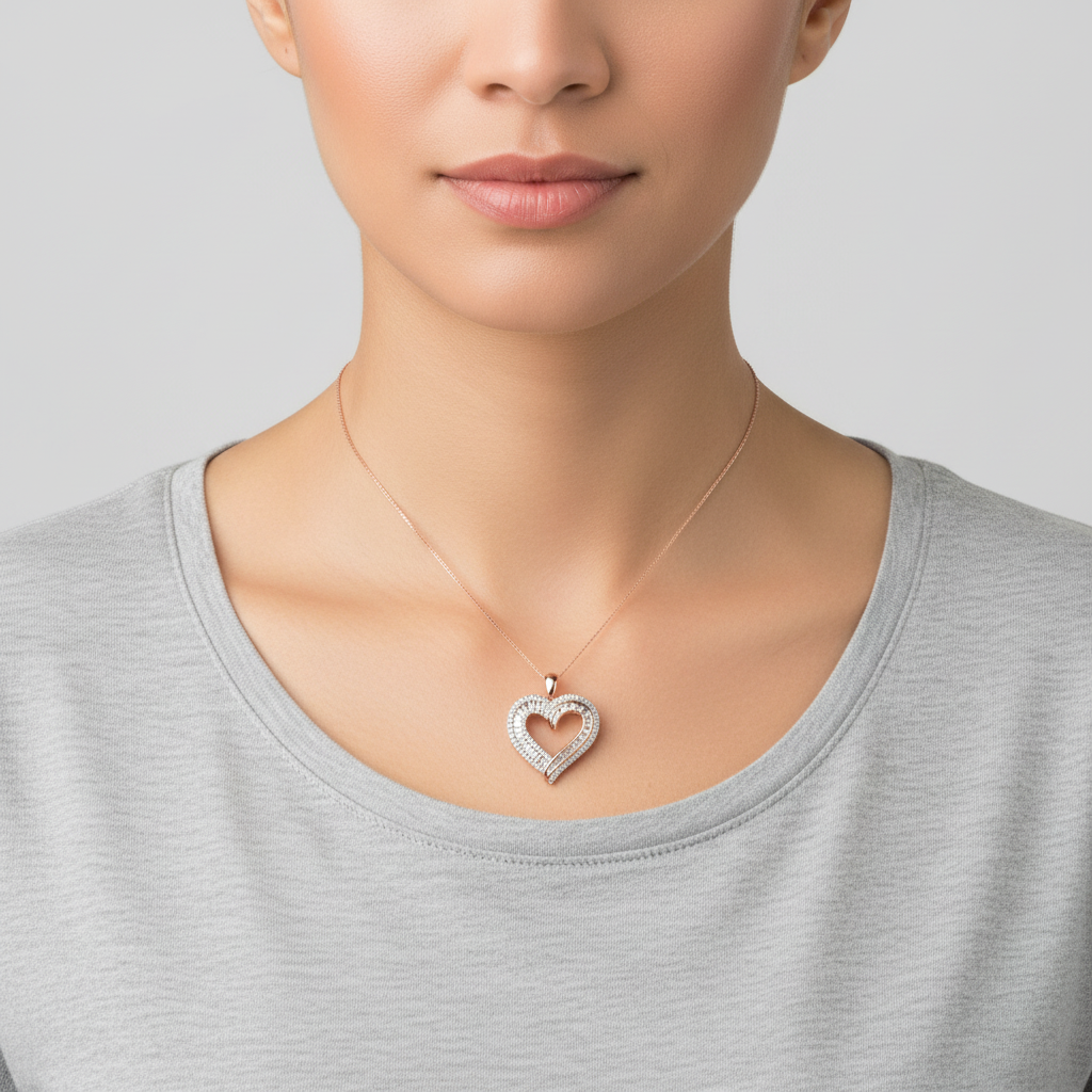 10K Rose Gold Diamond Heart Pendant & 18