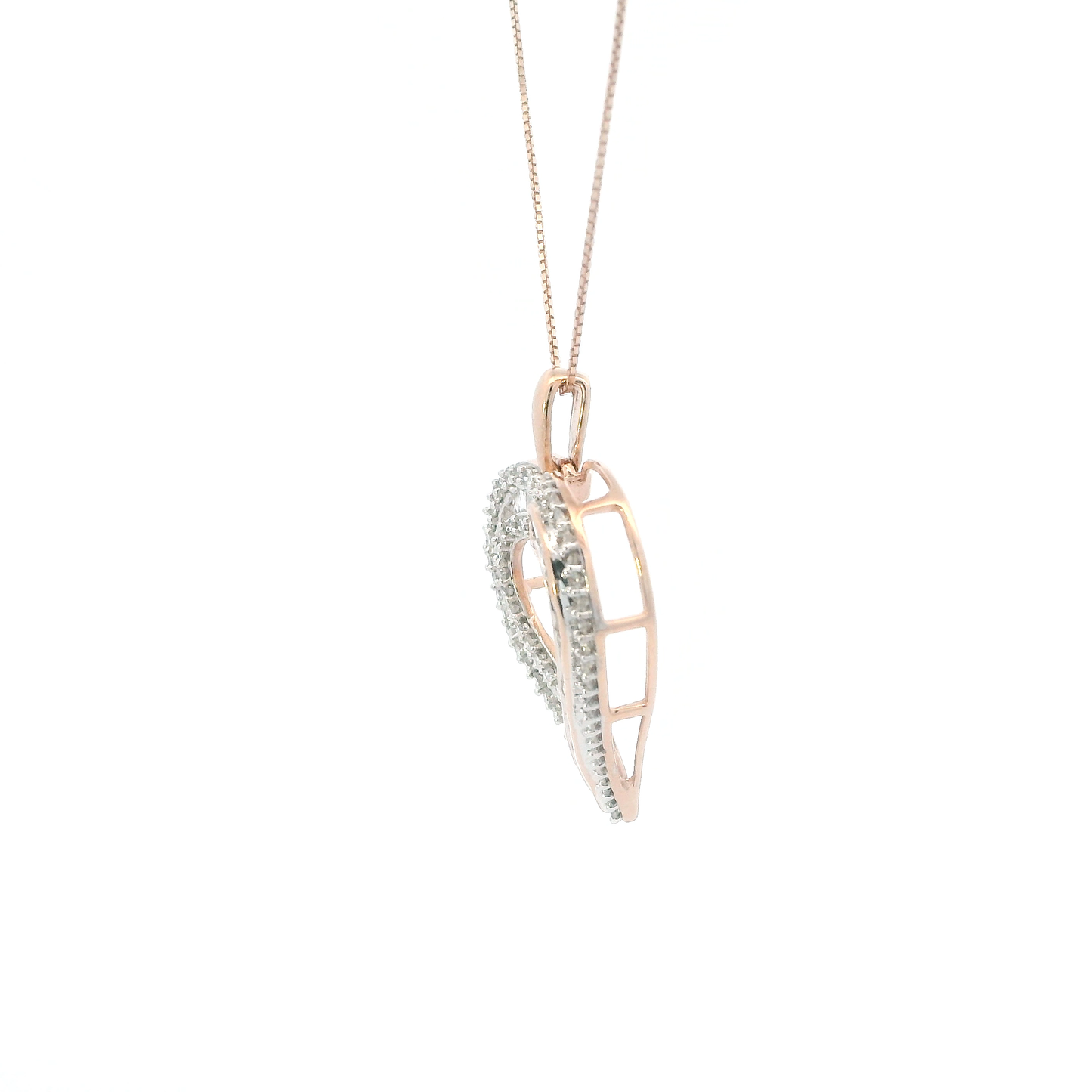 10K Rose Gold Diamond Heart Pendant & 18" Box Chain - 0.68ct
