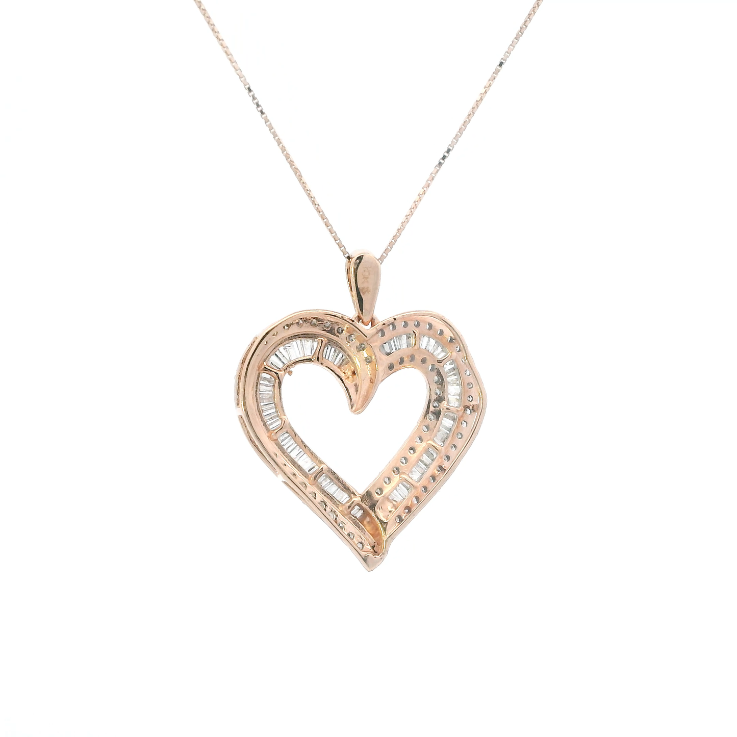10K Rose Gold Diamond Heart Pendant & 18" Box Chain - 0.68ct