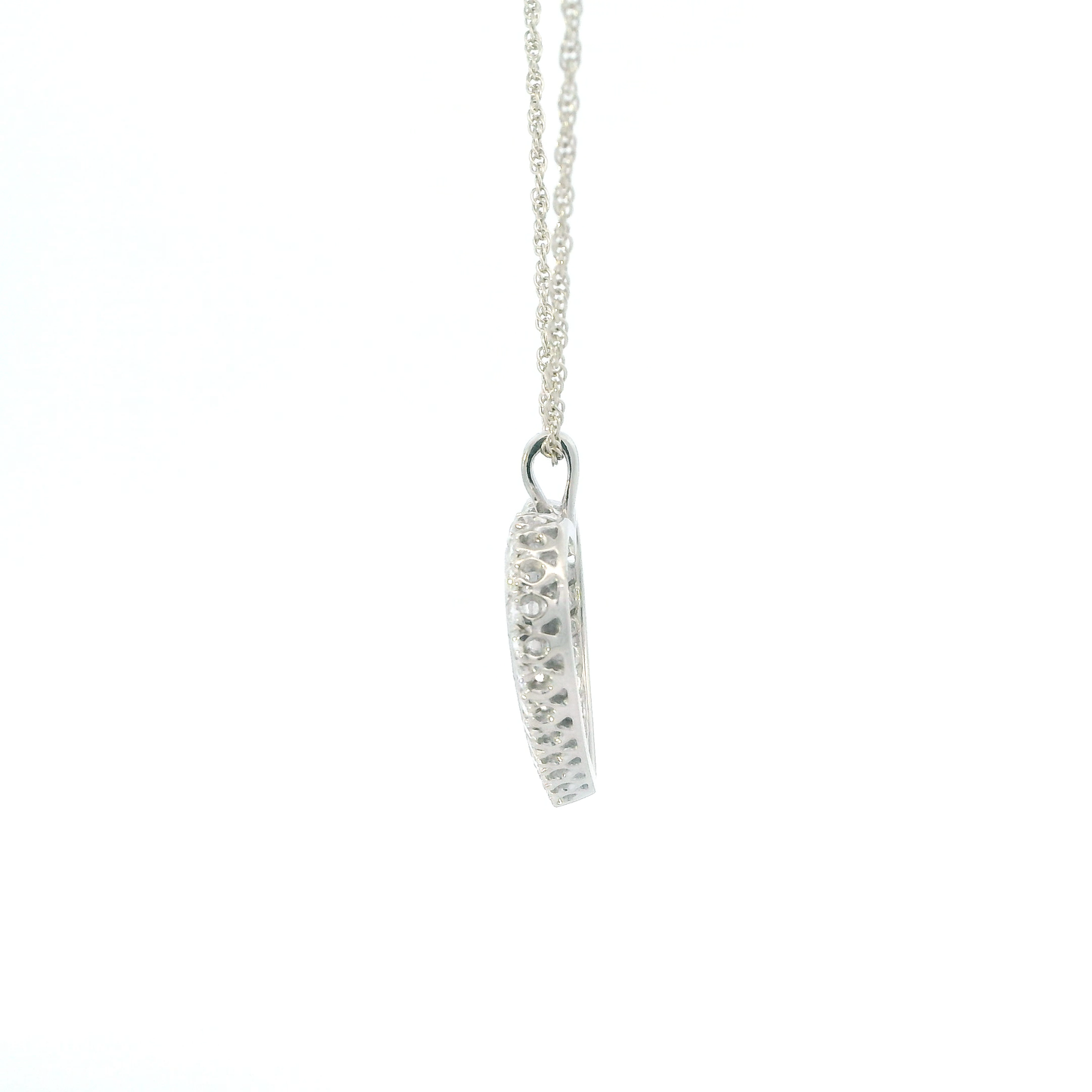 14K White Gold Diamonds Heart Pendant & 18" Rope Chain - 0.56ct