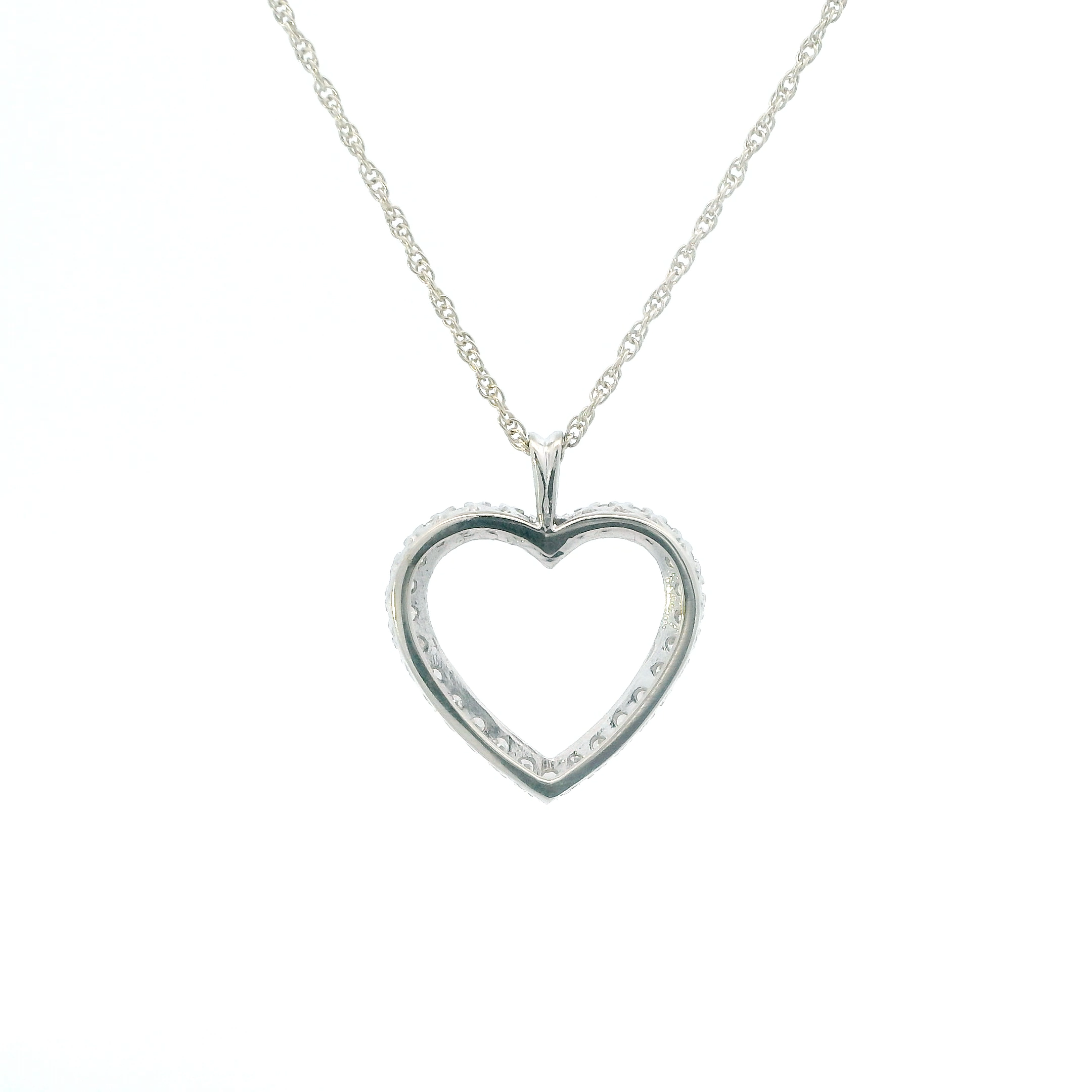 14K White Gold Diamonds Heart Pendant & 18
