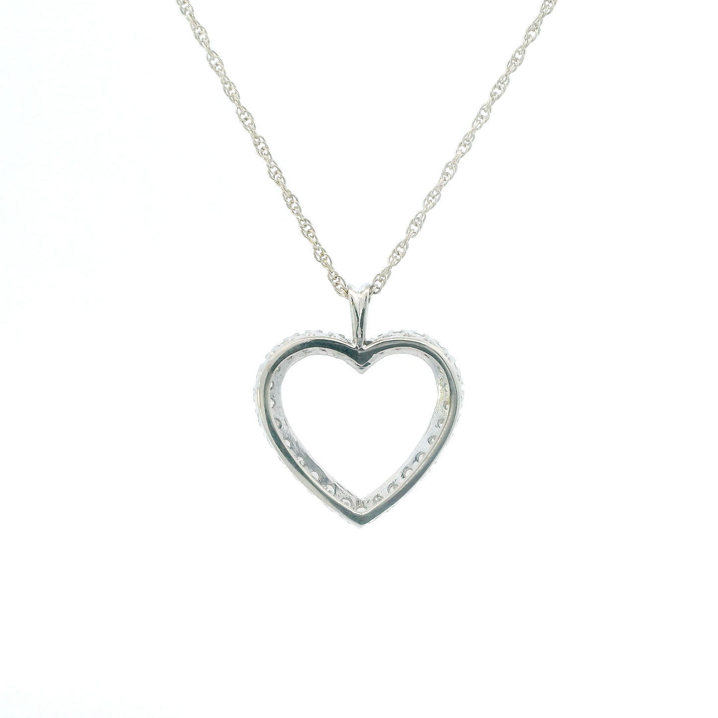 14K White Gold Diamonds Heart Pendant & 18" Rope Chain - 0.56ct
