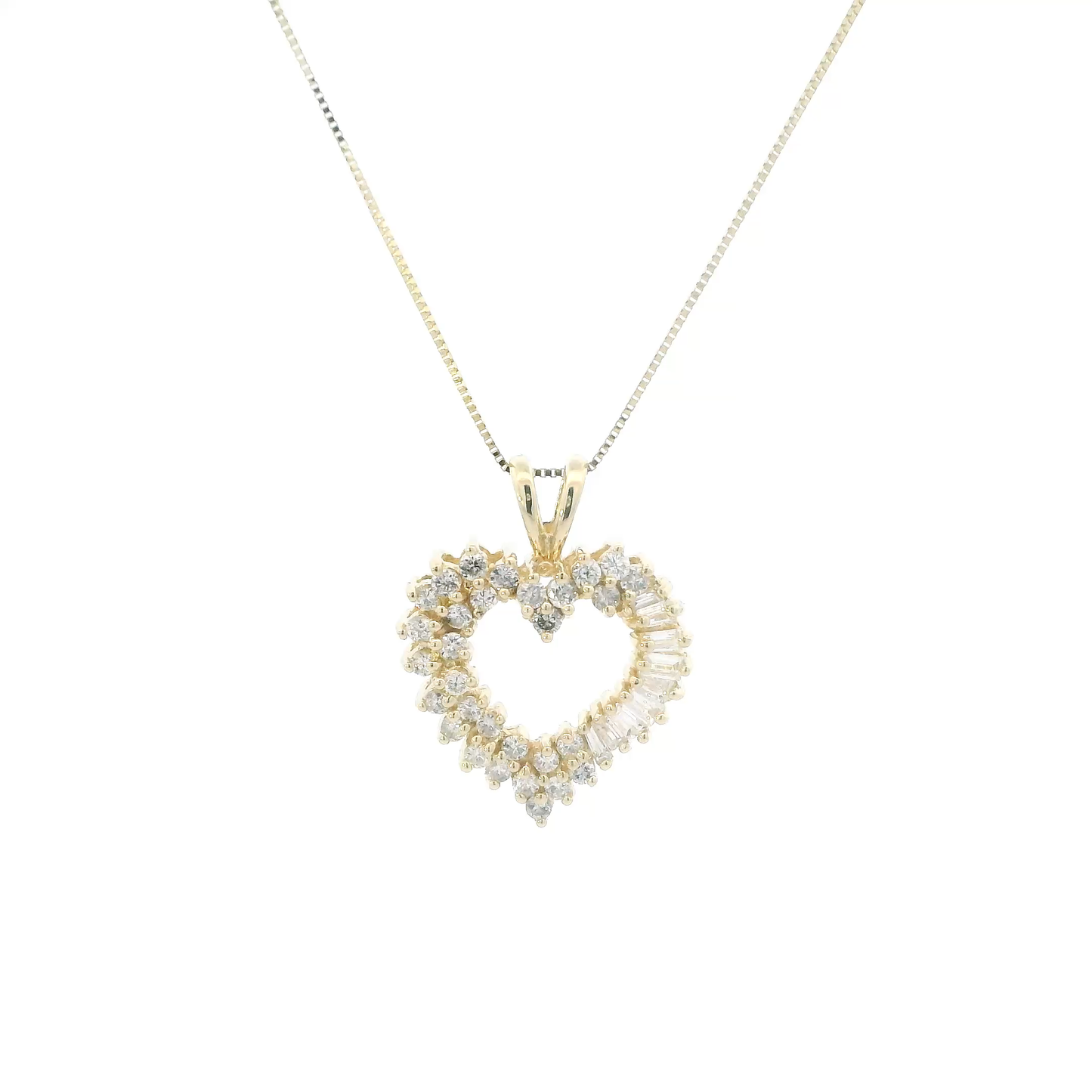 14K Yellow Gold Diamonds Heart Pendant & 18" Box Chain - 0.55ct