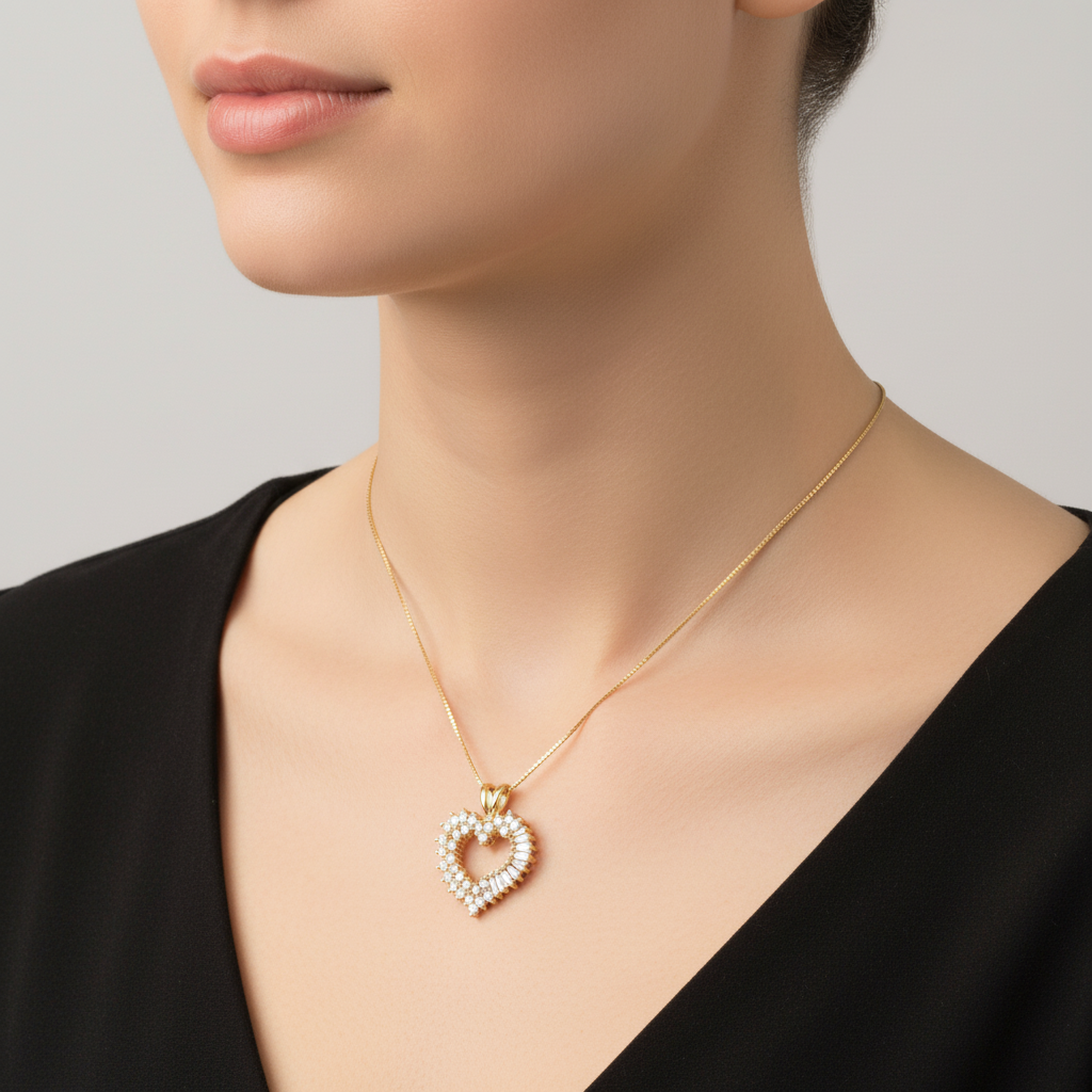 14K Yellow Gold Diamonds Heart Pendant & 18