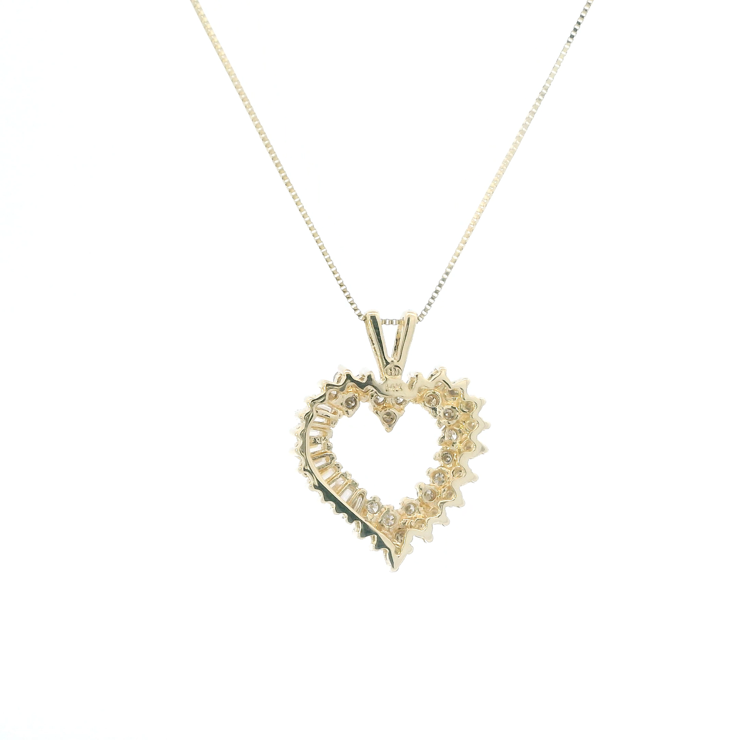 14K Yellow Gold Diamonds Heart Pendant & 18" Box Chain - 0.55ct