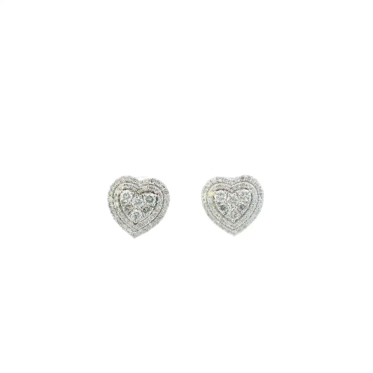 14K White Gold Diamonds Heart Earrings - 0.76ct