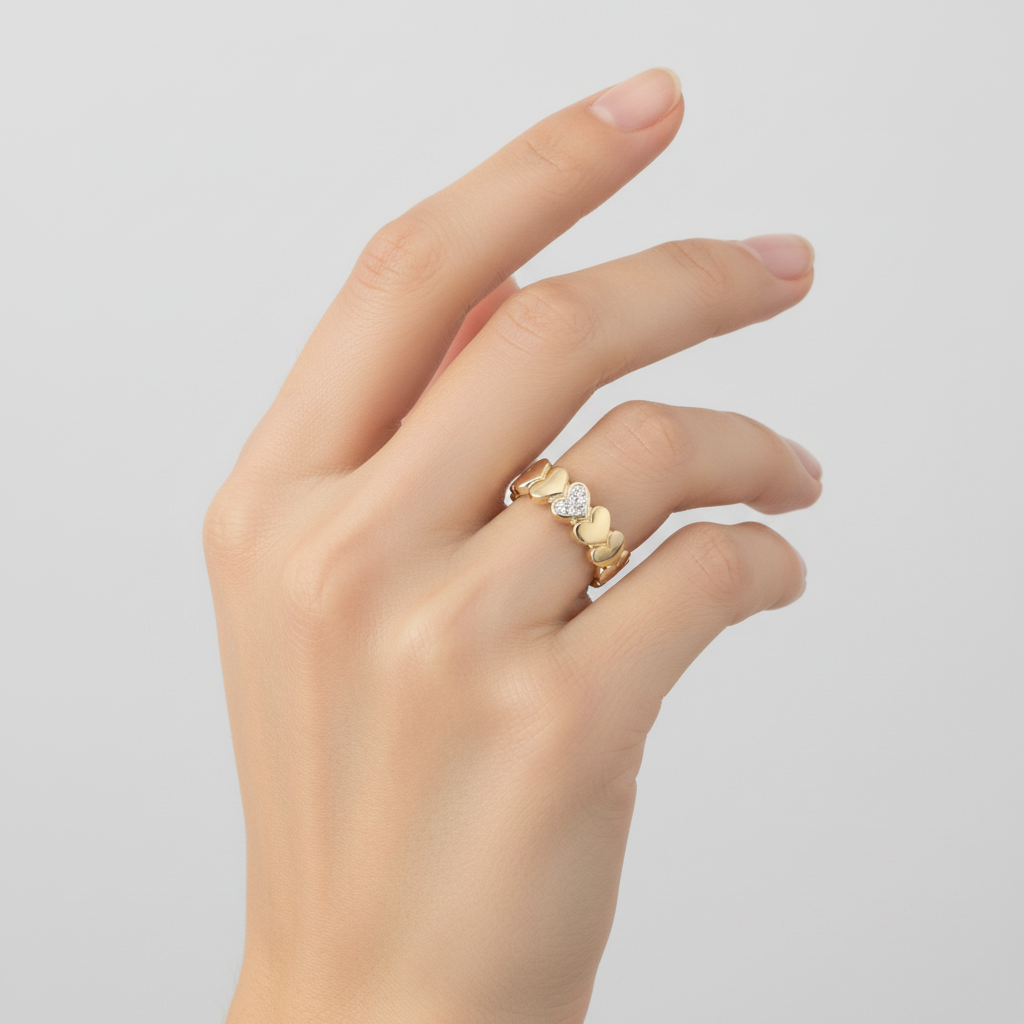 14K Yellow Gold Diamonds Heart Band - 0.05ct