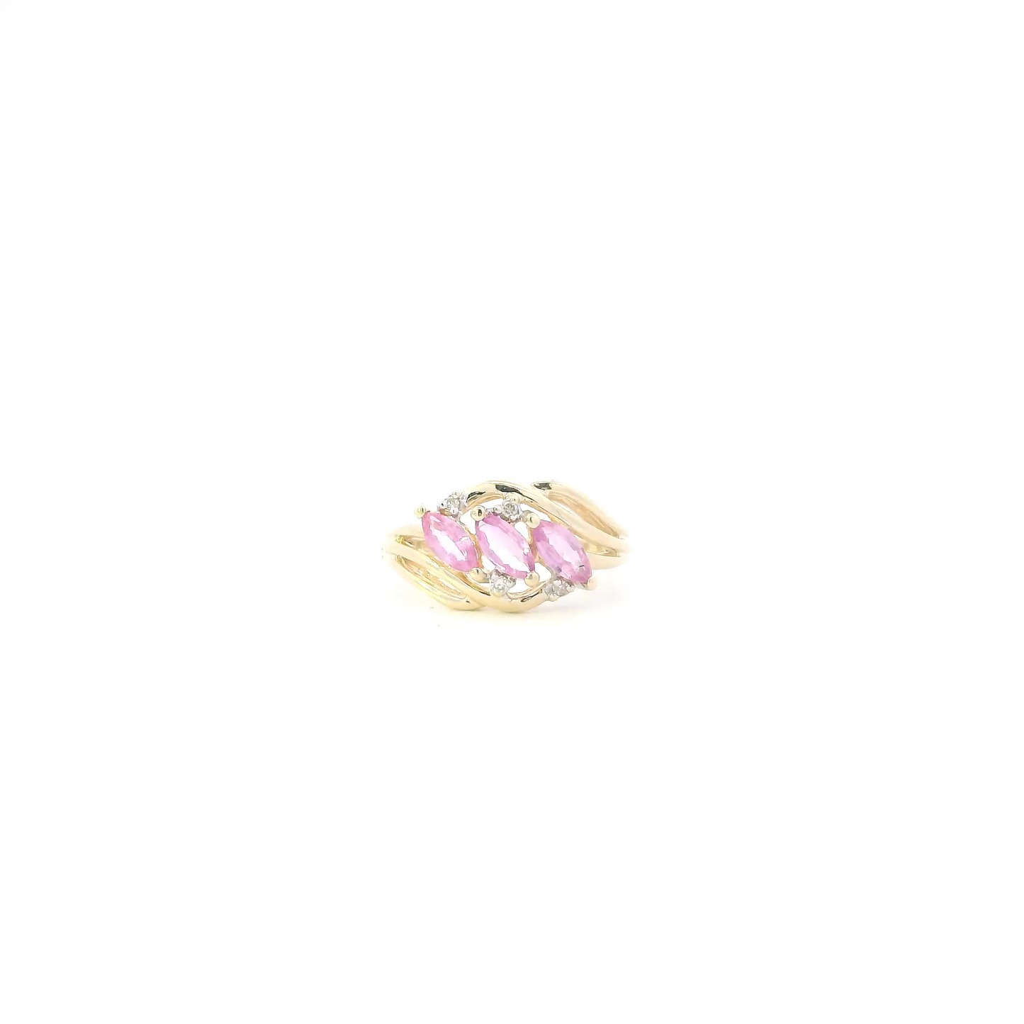 14K Yellow Gold Pink Topaz & Diamonds Womens Ring - 0.04ct