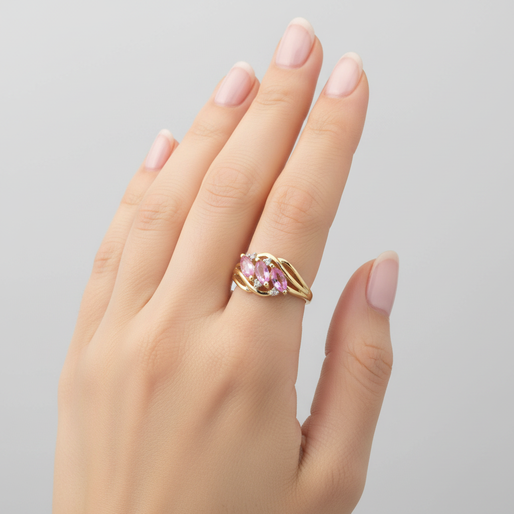 14K Yellow Gold Pink Topaz & Diamonds Womens Ring - 0.04ct