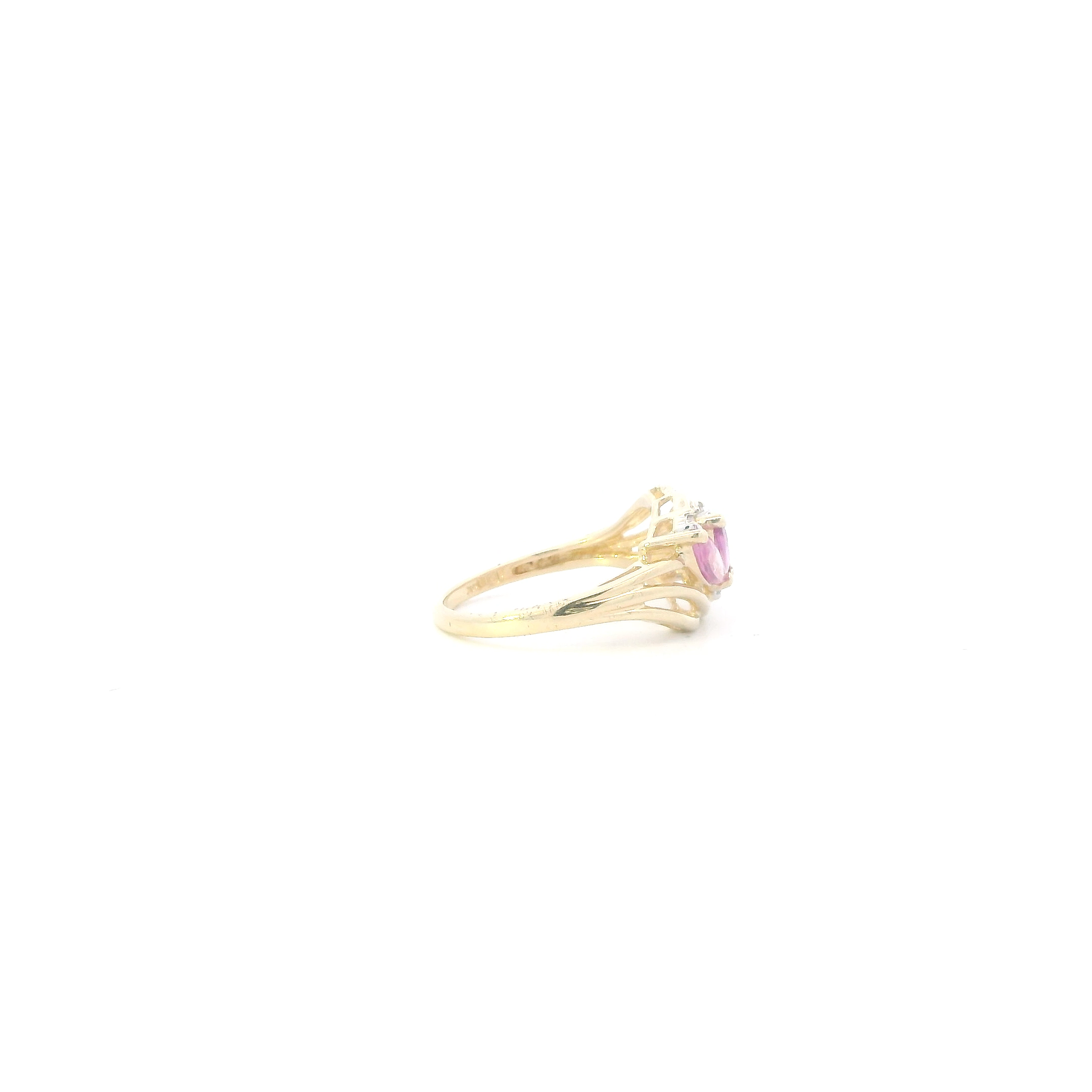 14K Yellow Gold Pink Topaz & Diamonds Womens Ring - 0.04ct