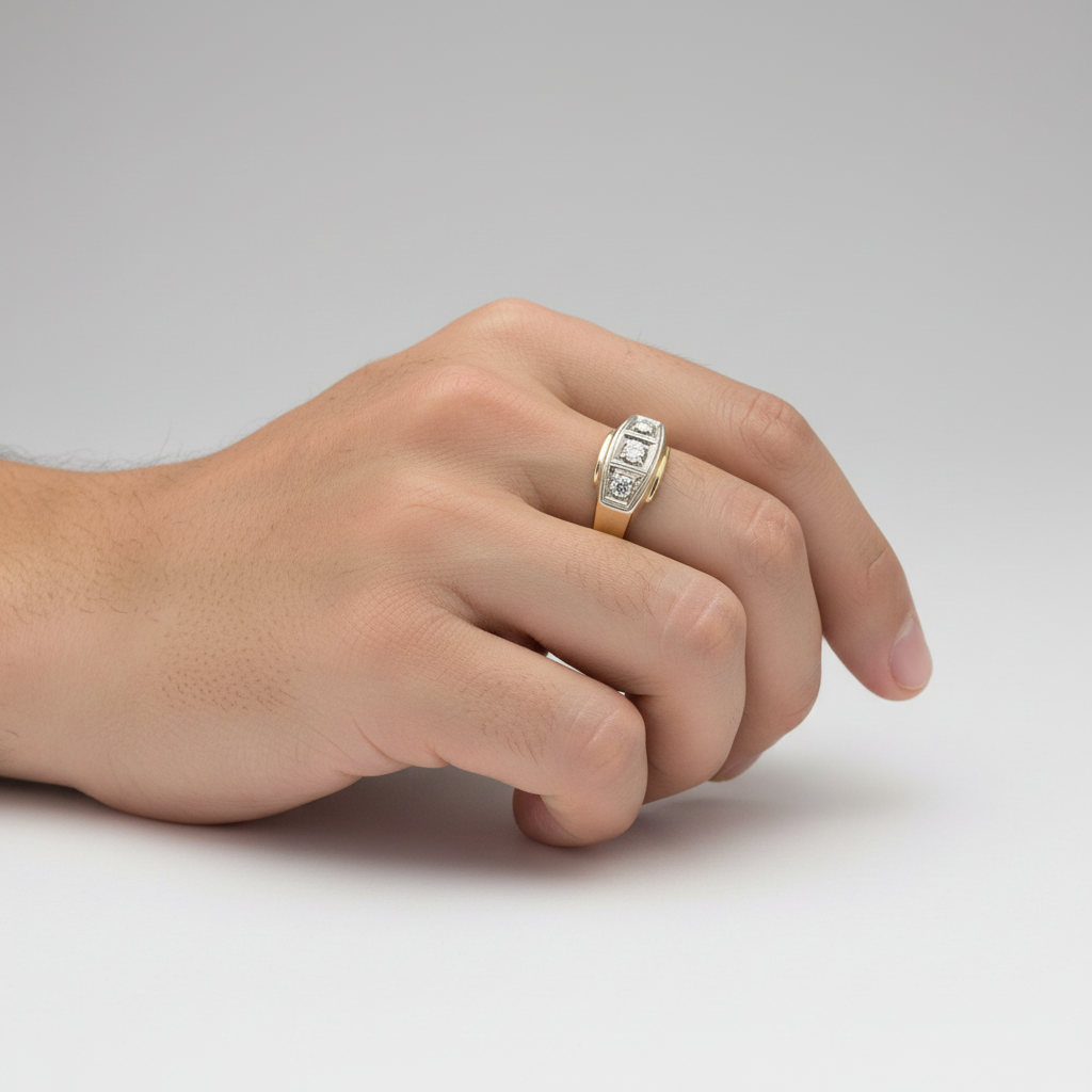 14K Yellow Gold Diamonds Mens Ring - 0.31ct