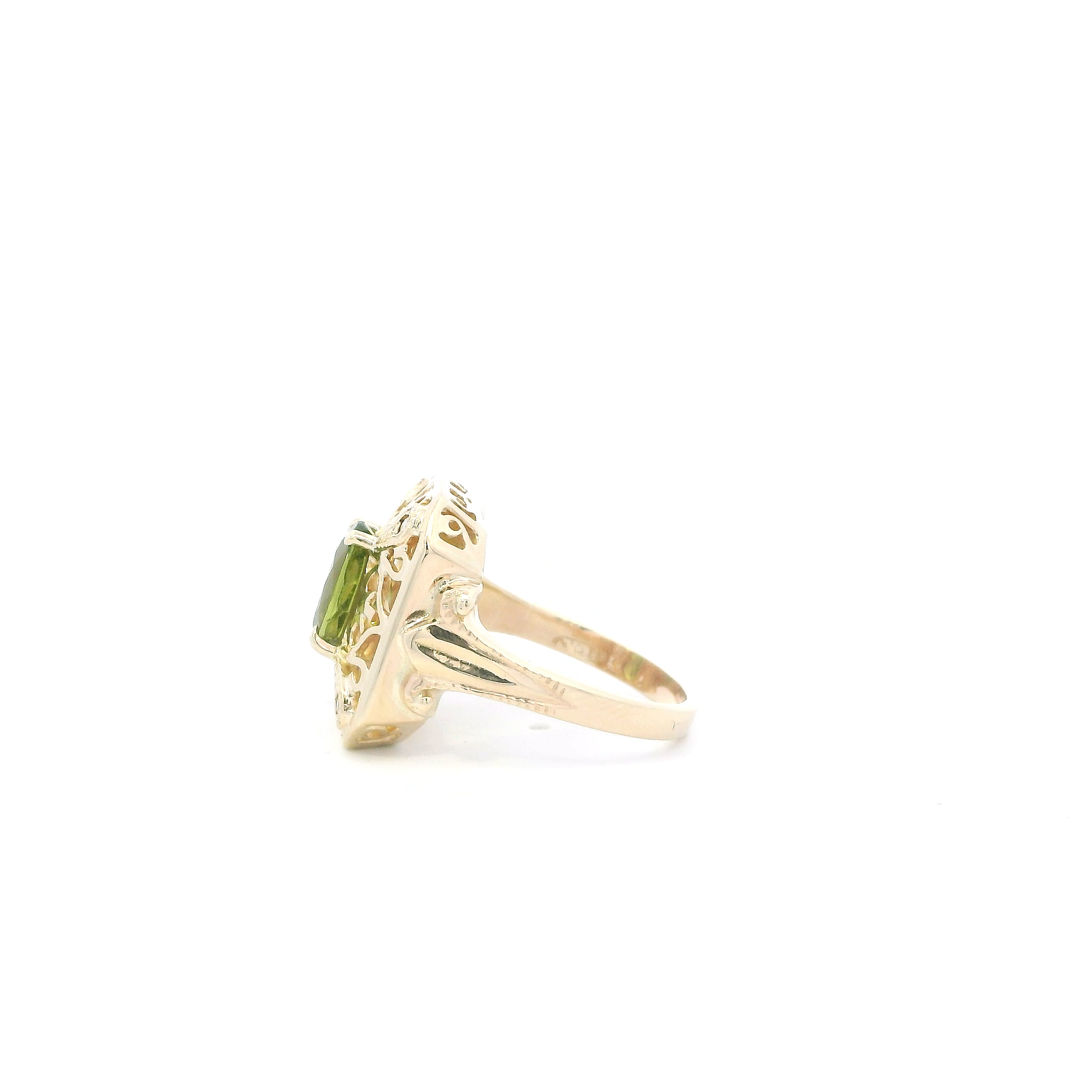 14K Yellow Gold Peridot Filigree Womens Ring