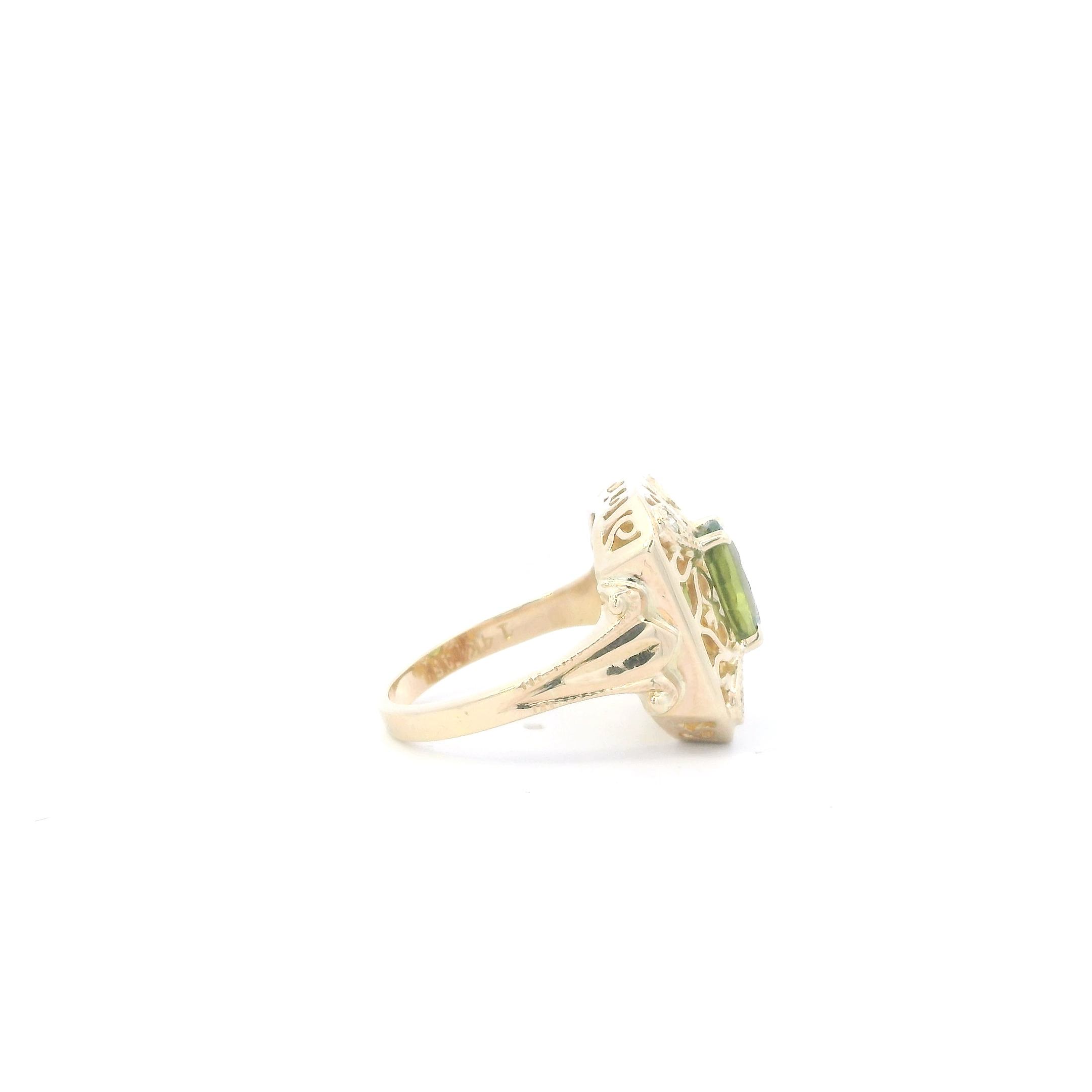 14K Yellow Gold Peridot Filigree Womens Ring