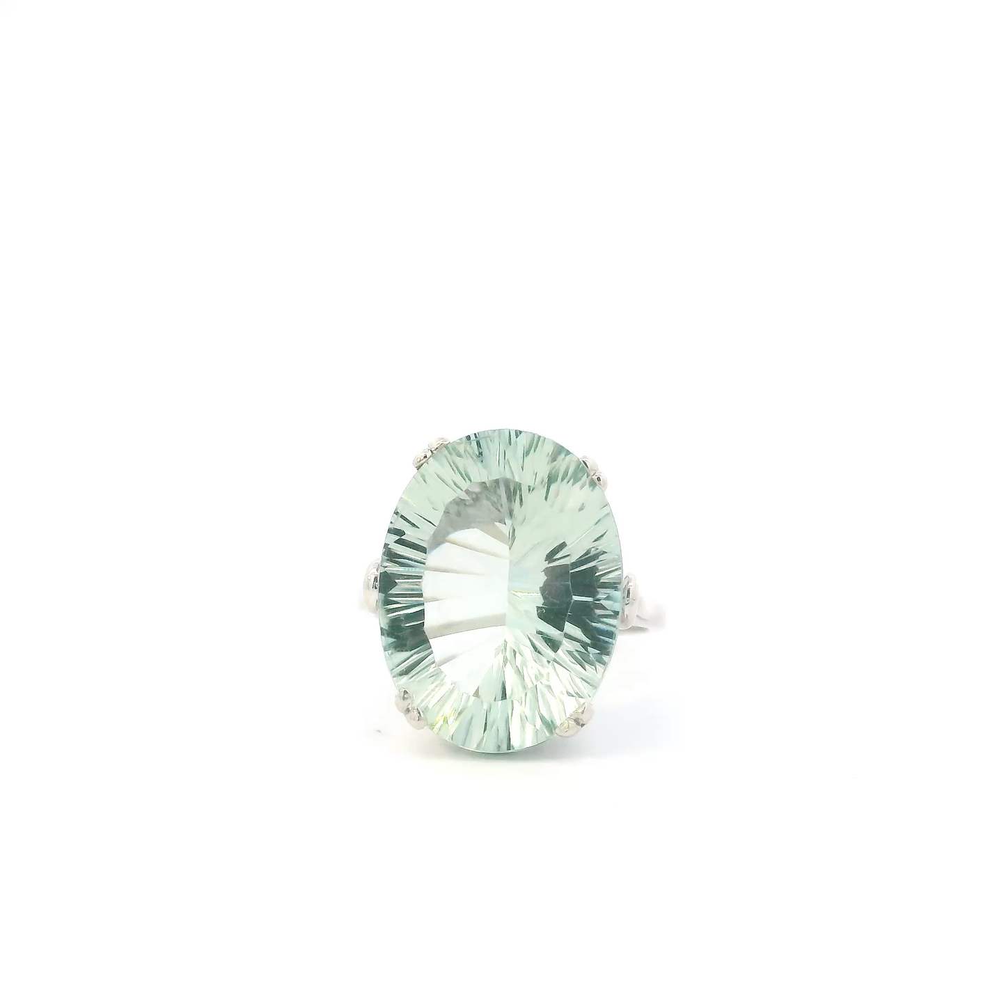 14K White Gold Prestolite Green Amethyst Ring