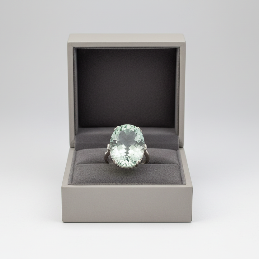 14K White Gold Prestolite Green Amethyst Ring