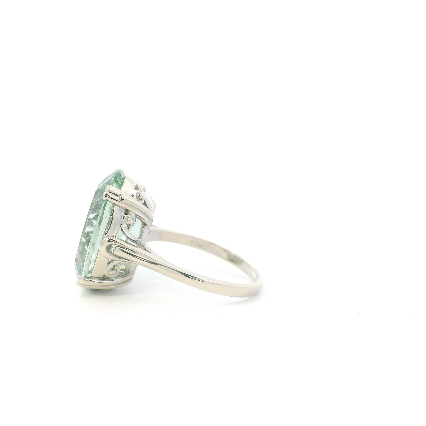 14K White Gold Prestolite Green Amethyst Ring
