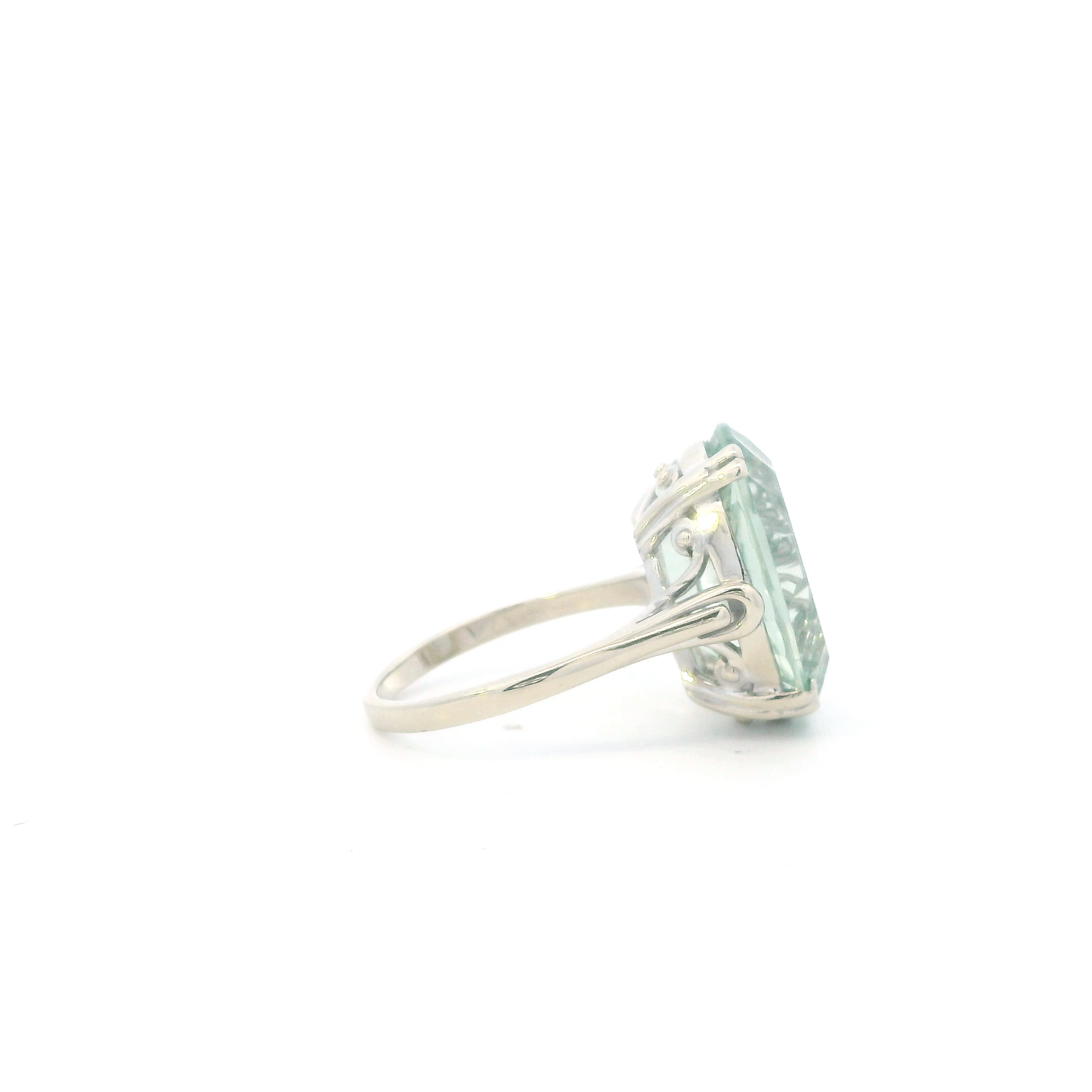 14K White Gold Prestolite Green Amethyst Ring
