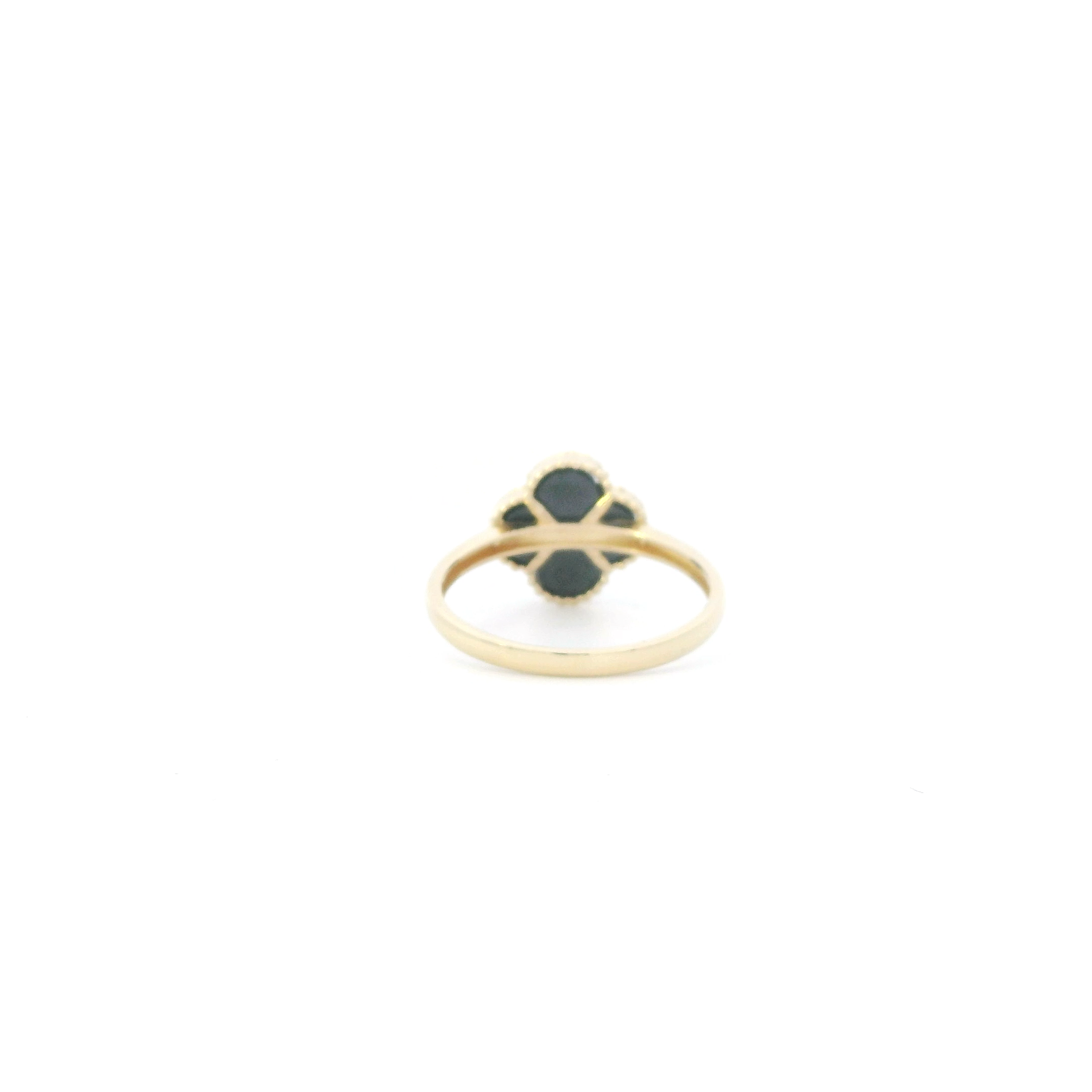 14K Yellow Gold Onyx Clover Ring