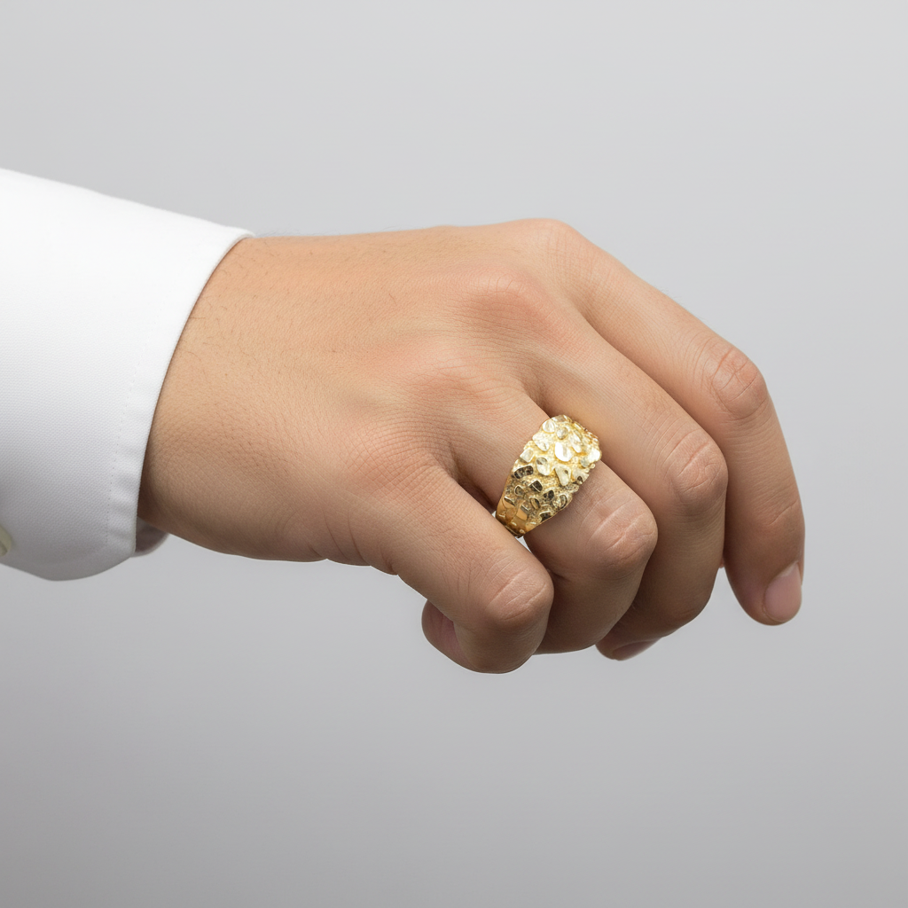 10K Yellow Gold Nugget Mens Ring