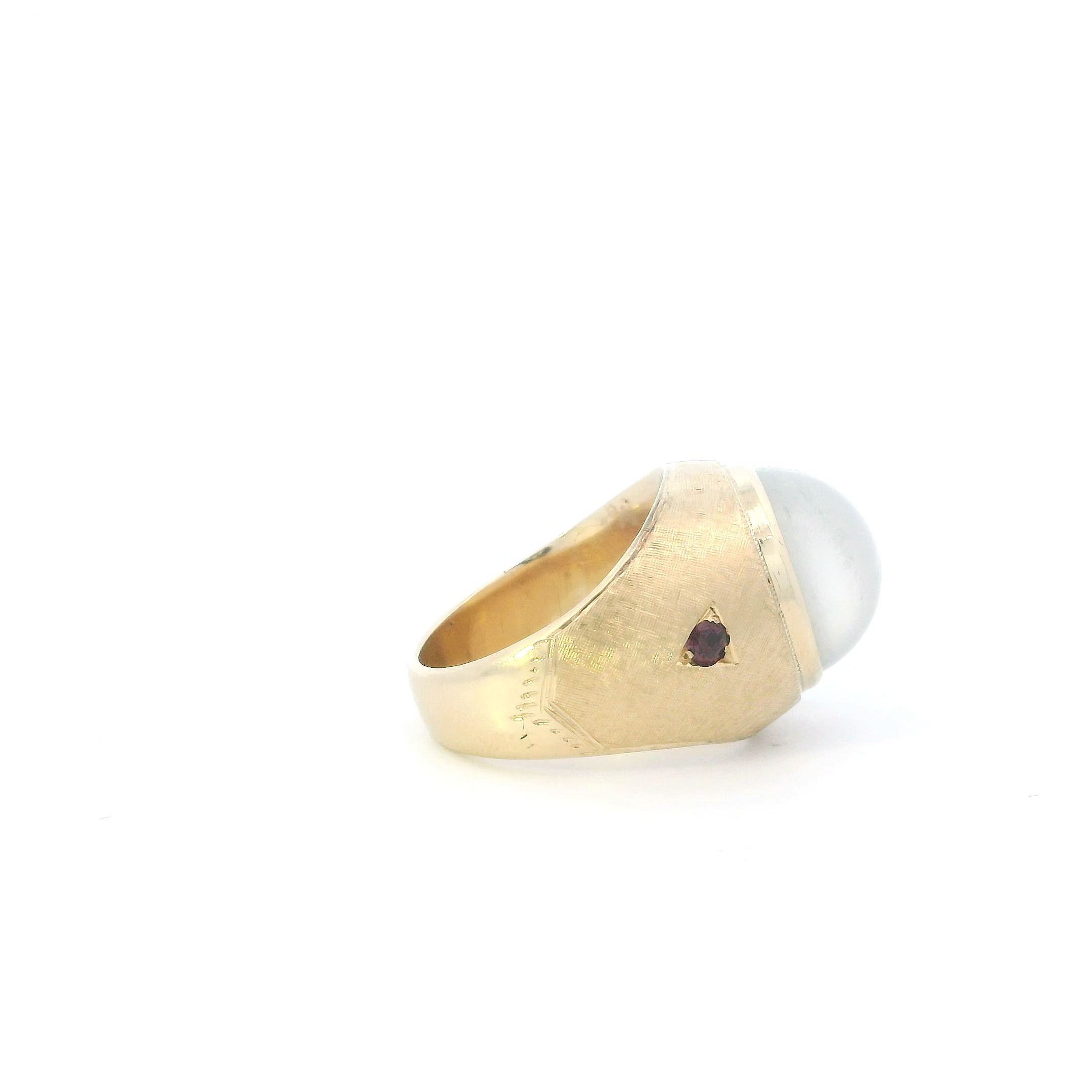 10K Yellow Gold Moonstone & Ruby Mens Ring