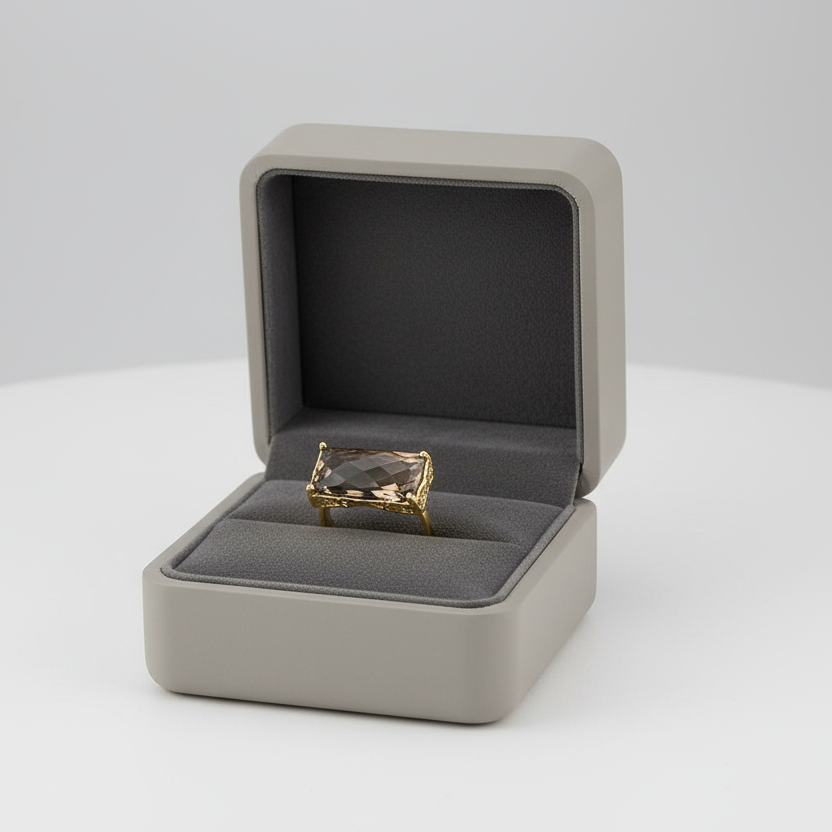 10K Yellow Gold Smokey Quartz Filigree Ring