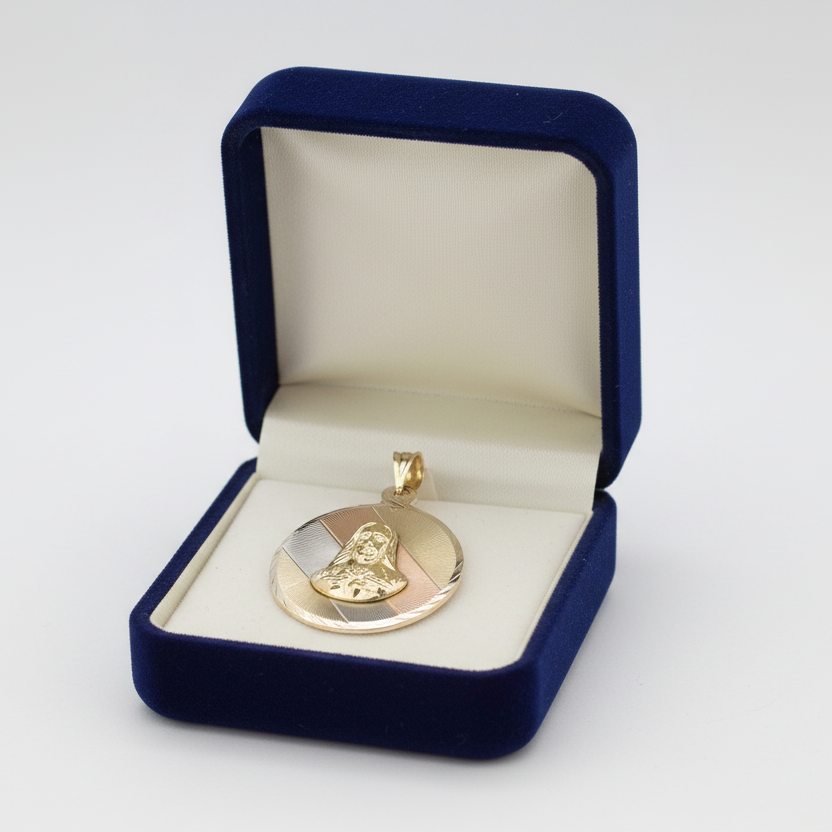 10K Tri Color Gold Round Religious Pendant