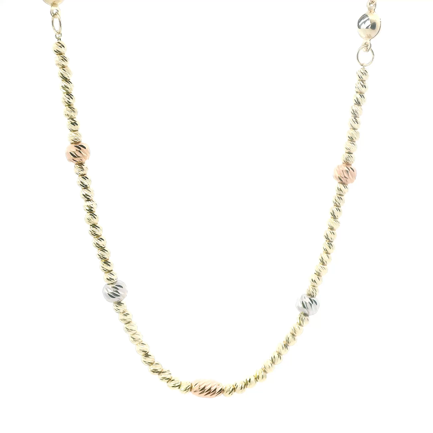 14K Tri Color Gold 18-20" Diamond Cut Beaded Necklace