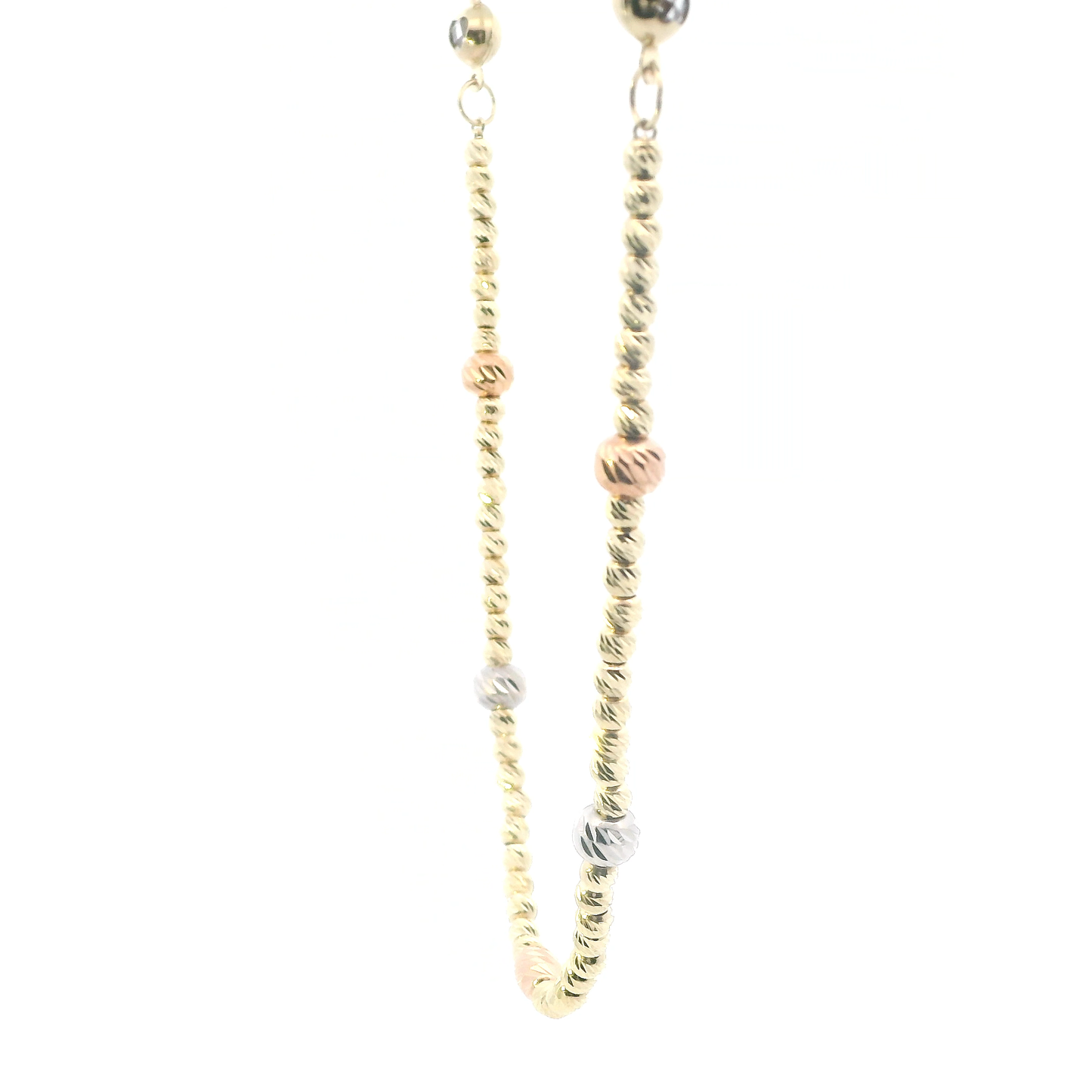 14K Tri Color Gold 18-20" Diamond Cut Beaded Necklace