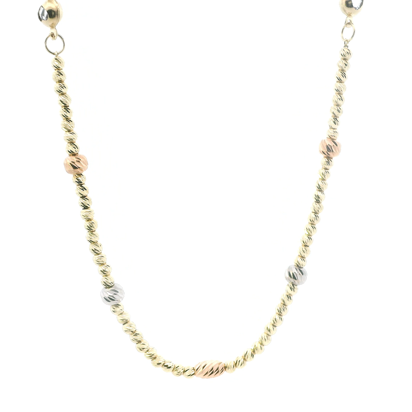 14K Tri Color Gold 18-20" Diamond Cut Beaded Necklace
