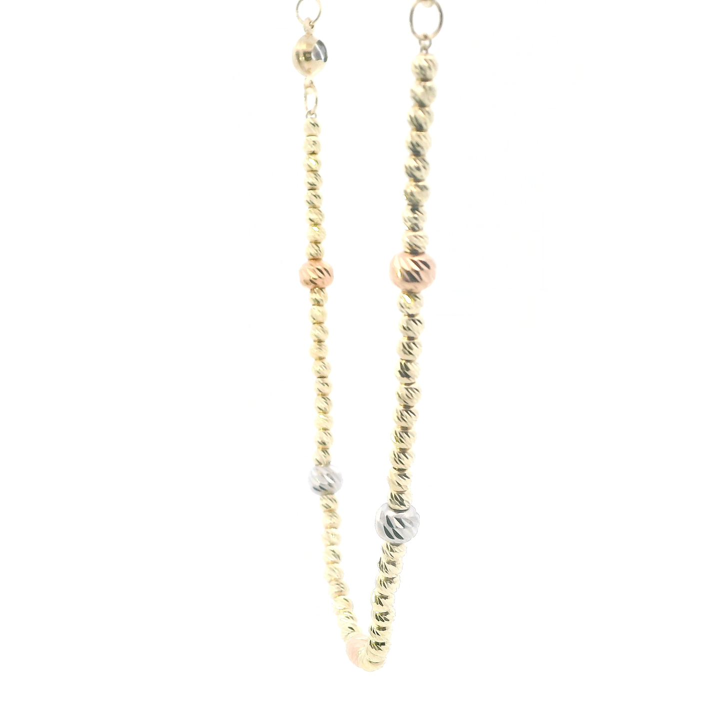 14K Tri Color Gold 18-20" Diamond Cut Beaded Necklace