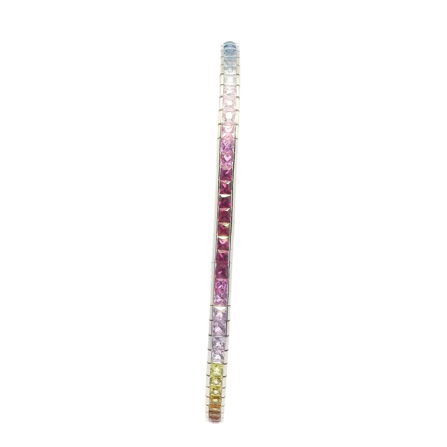 18K White Gold 7" Multi Color Sapphire Rainbow Bracelet