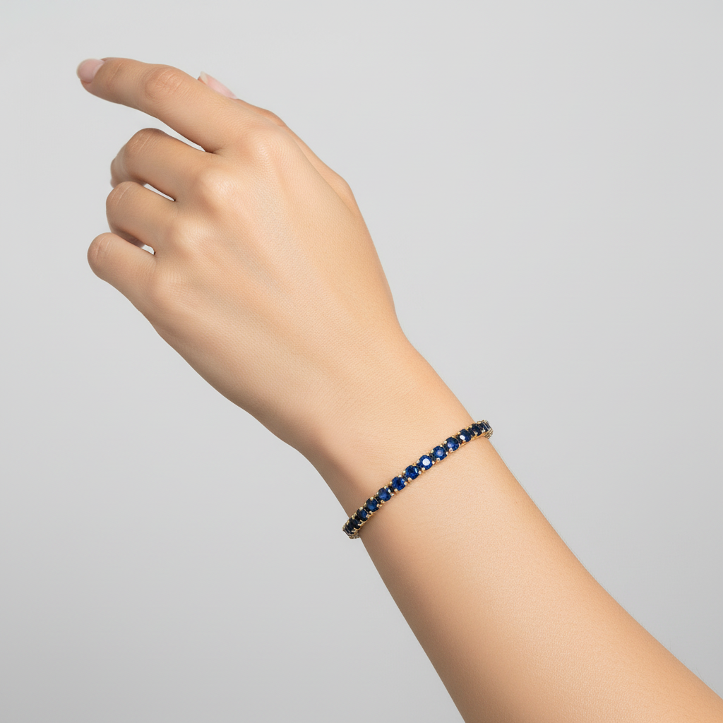 14K Yellow Gold Blue Sapphire Tennis Bracelet
