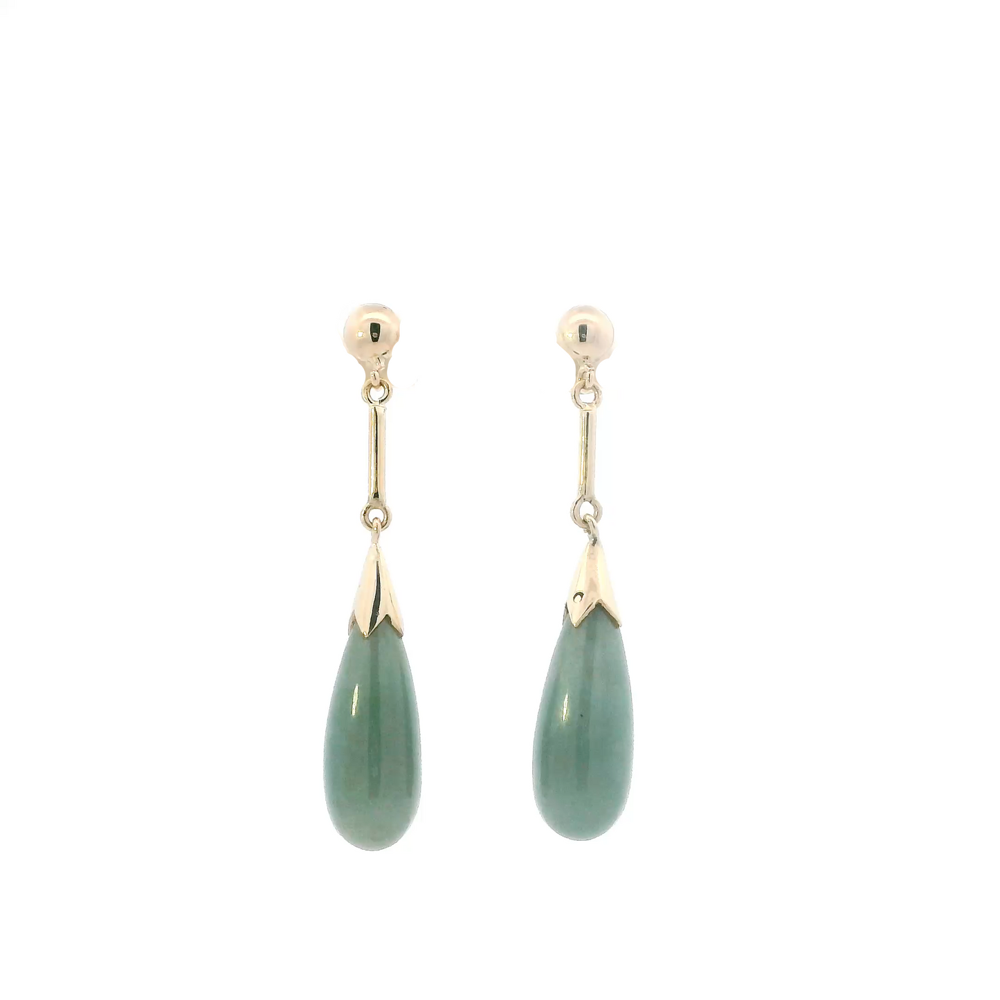 14K Yellow Gold Jade Drop Dangle Earrings