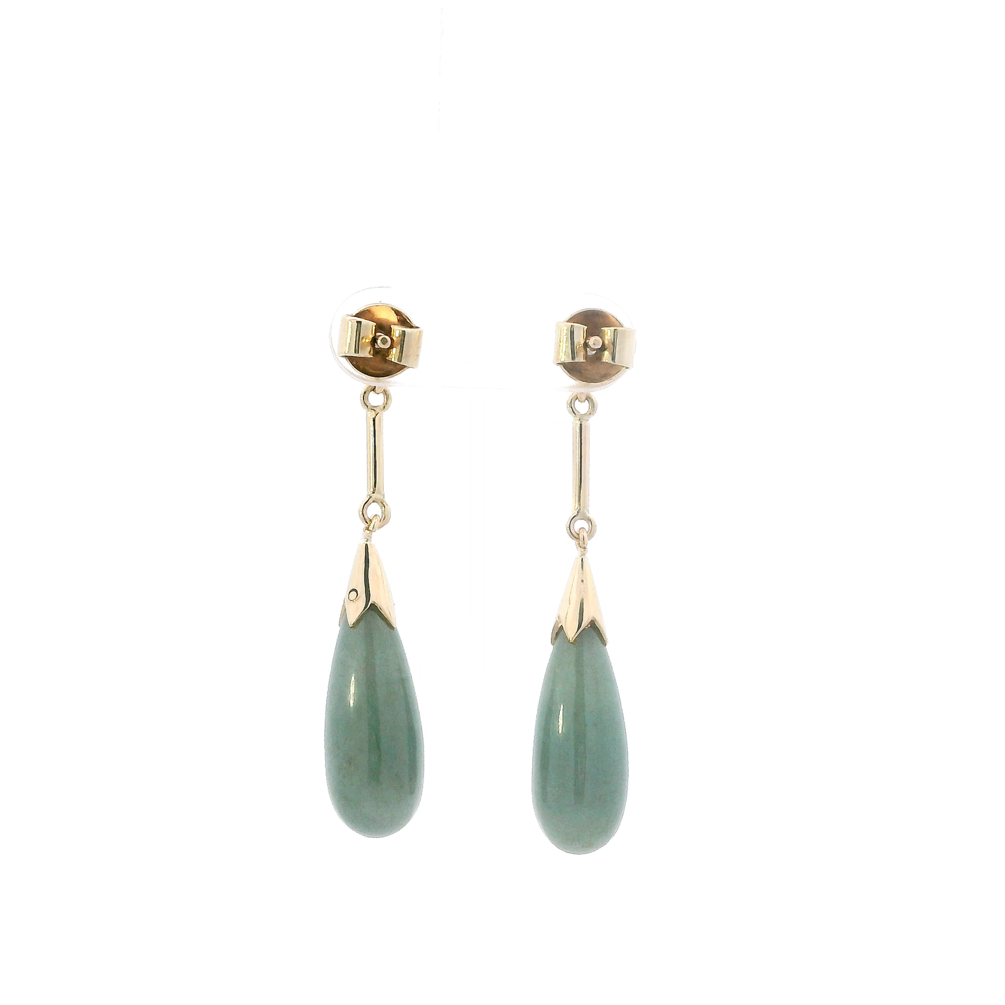 14K Yellow Gold Jade Drop Dangle Earrings