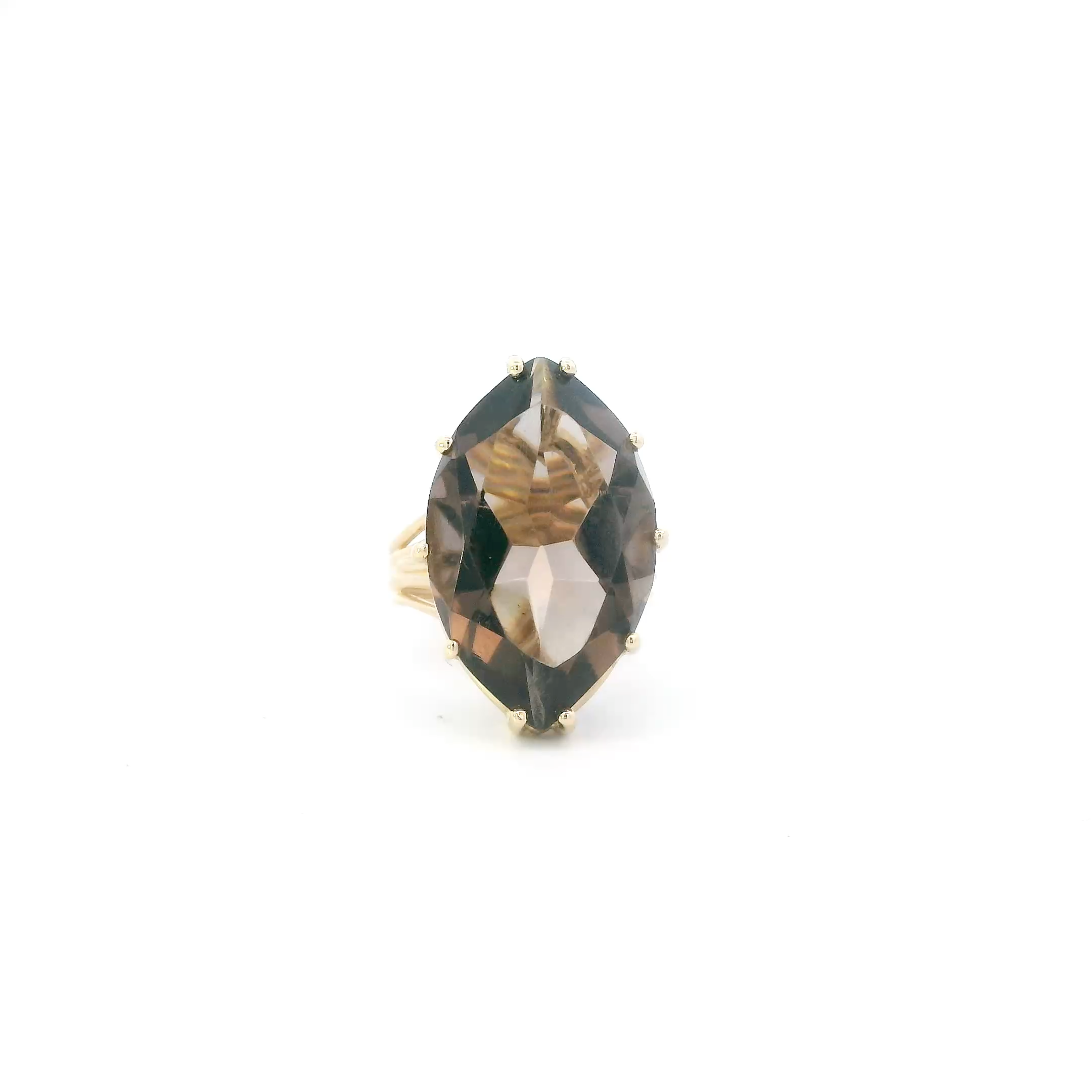 14K Yellow Gold Smokey Quartz Womens Ring