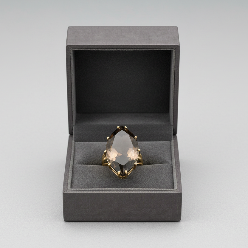 14K Yellow Gold Smokey Quartz Womens Ring