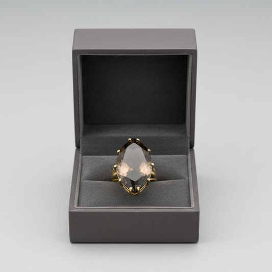 14K Yellow Gold Smokey Quartz Womens Ring