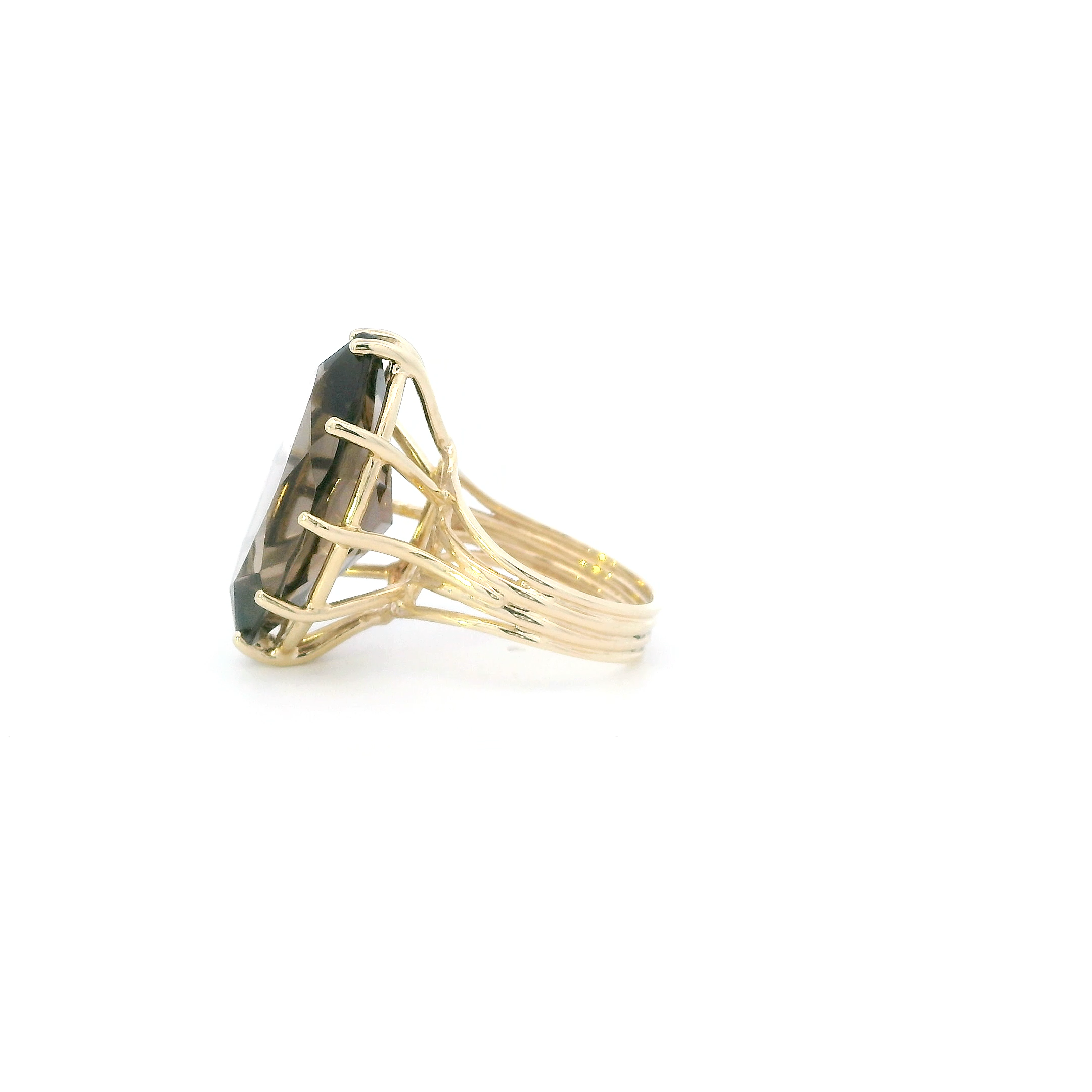 14K Yellow Gold Smokey Quartz Womens Ring