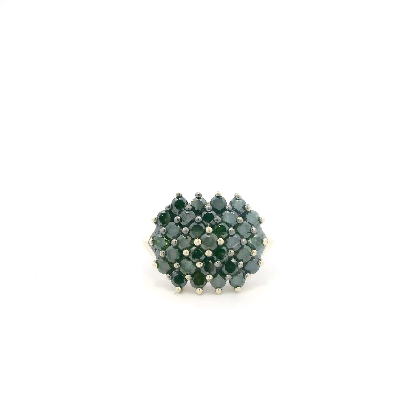 10K Yellow Gold Green Diamonds Cluster Womens Ring - 1.69ct
