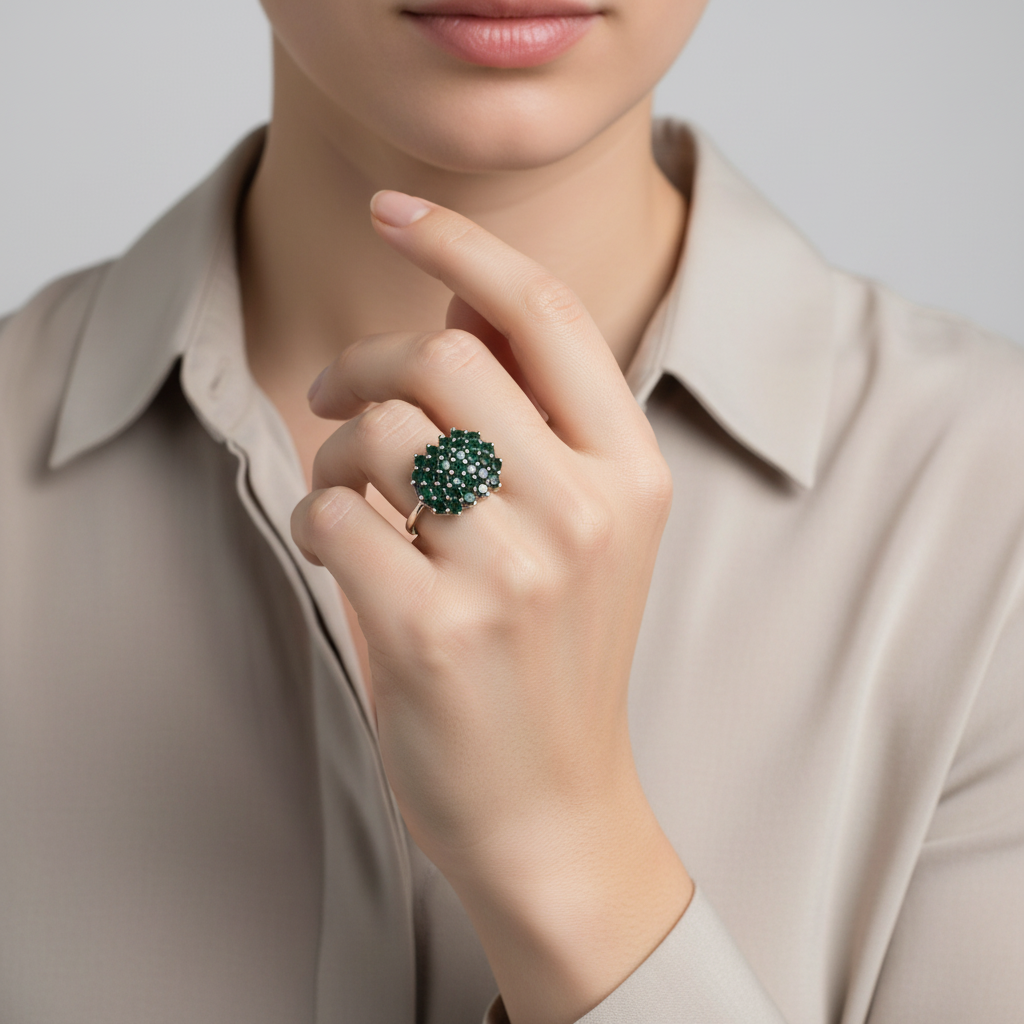 10K Yellow Gold Green Diamonds Cluster Womens Ring - 1.69ct